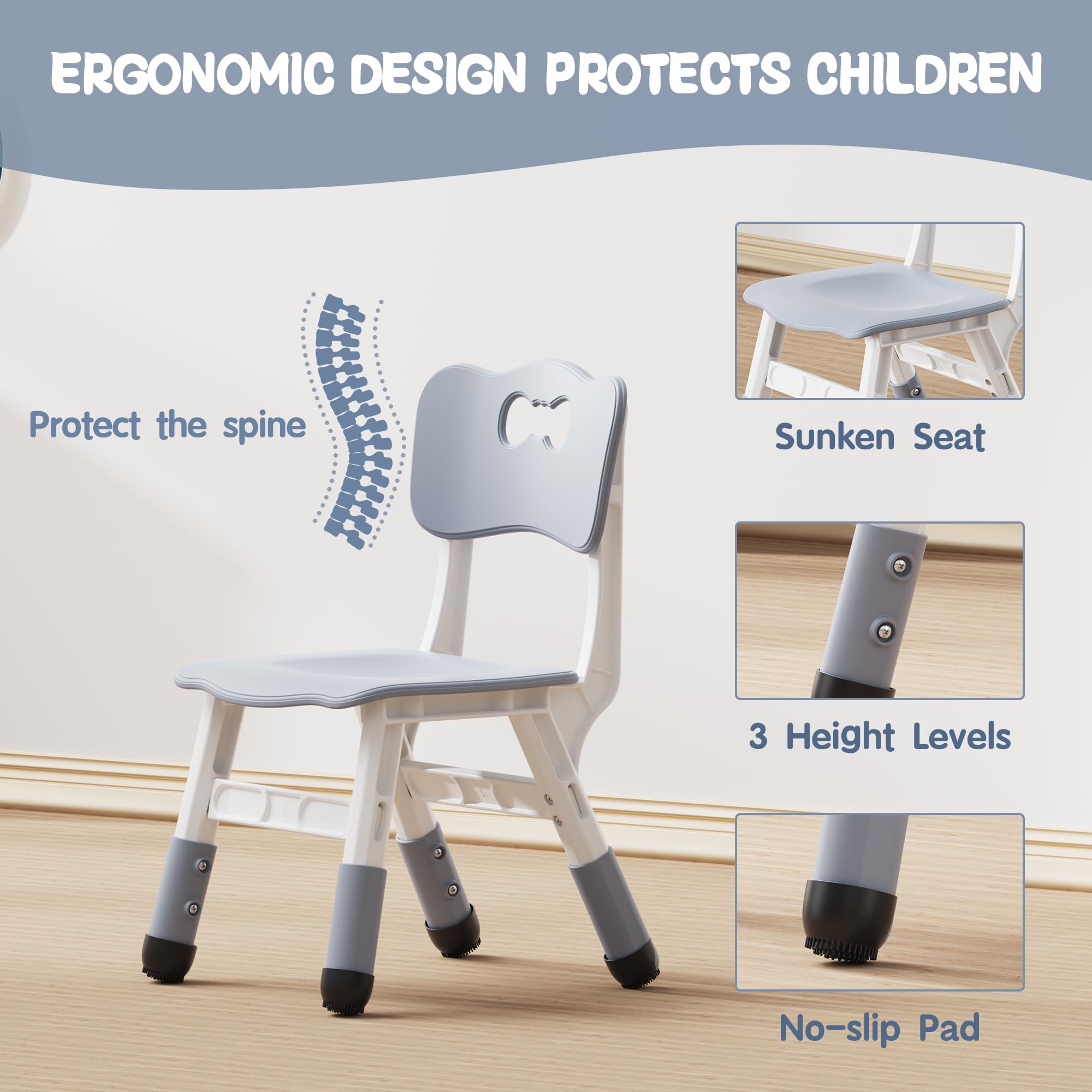 Height Adjustable Kids Table and 6 Chairs Set with Graffiti Desktop for Ages 2-8