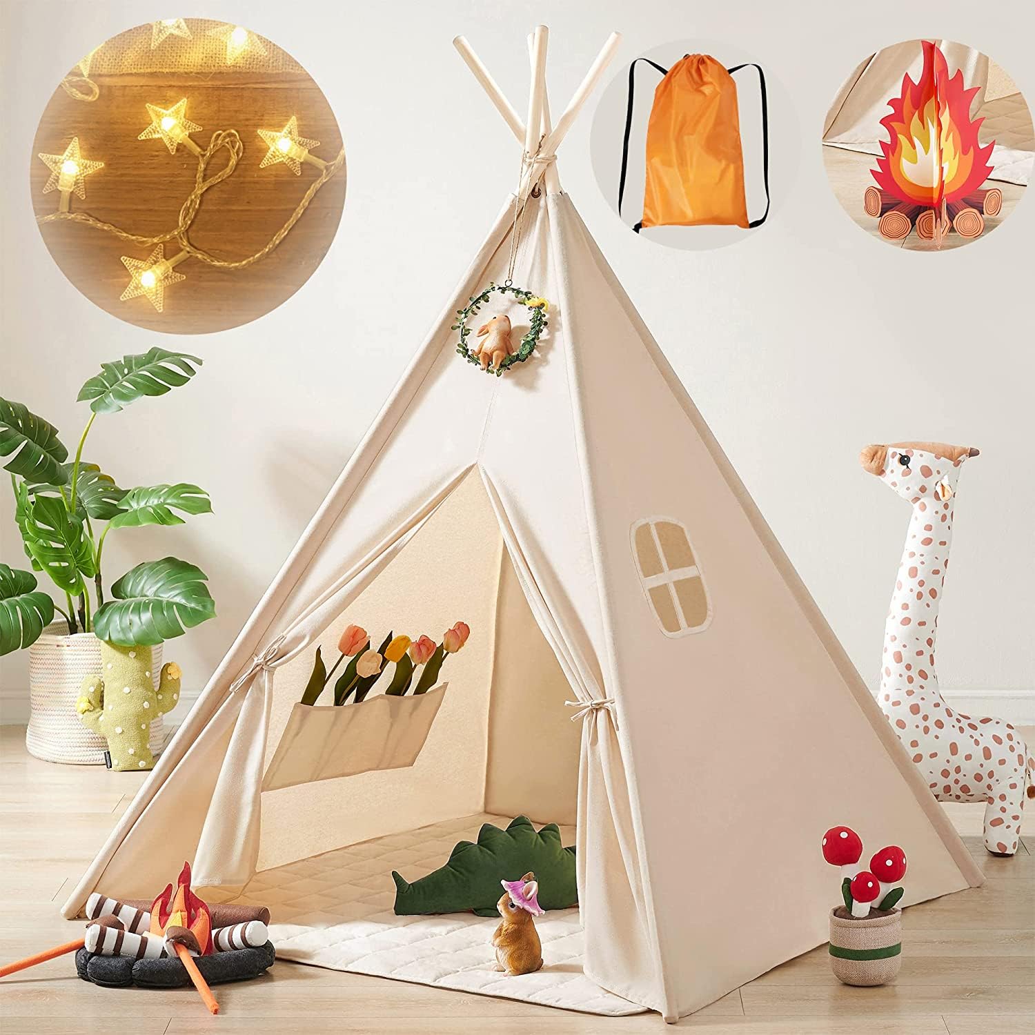 Kids Teepee Tent with Star Lights and Accessories