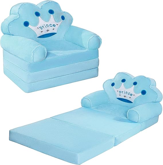 Kids Couch Fold Out, Foldable Princess Chair for Toddlers 1-3