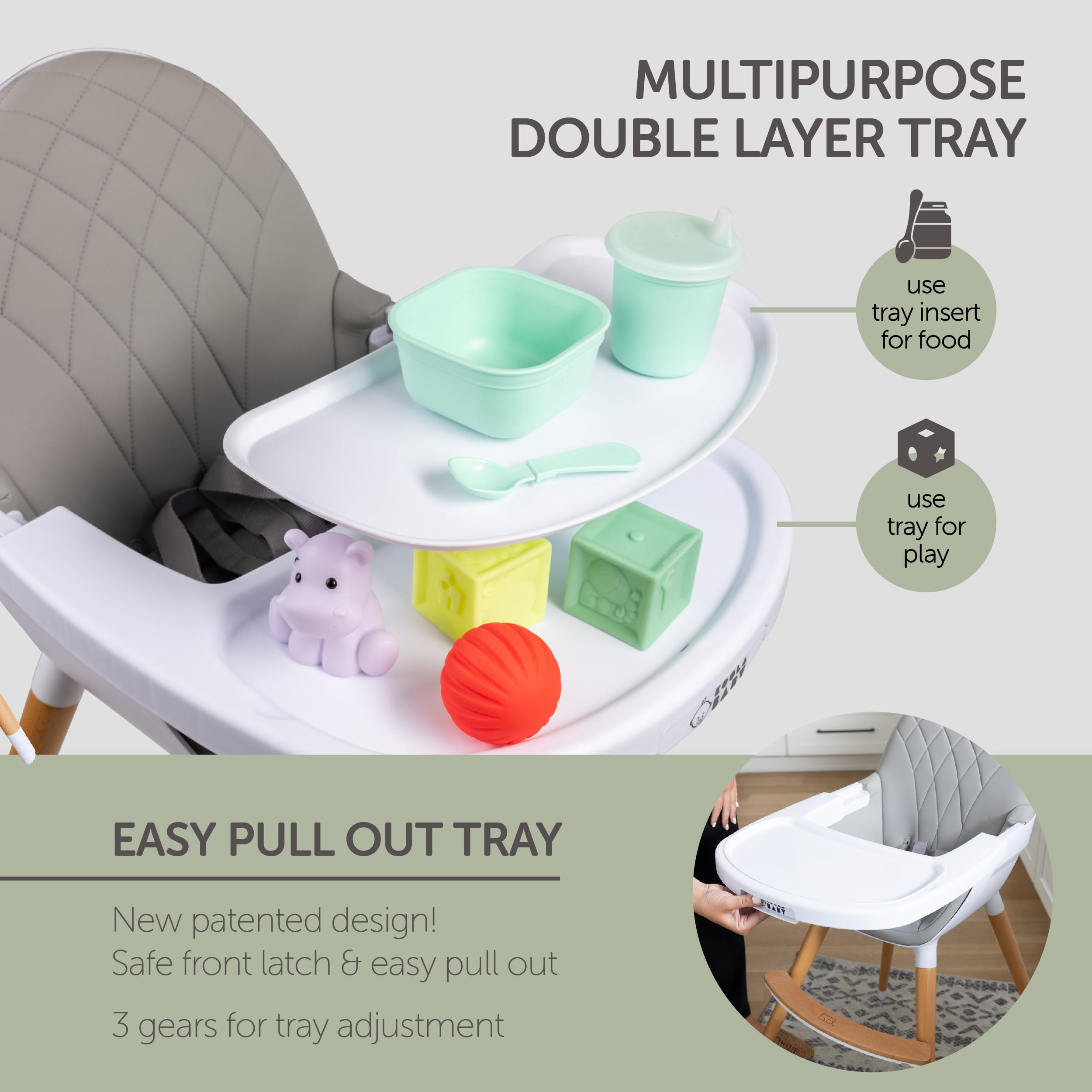 Convertible Wooden High Chair with Adjustable Height