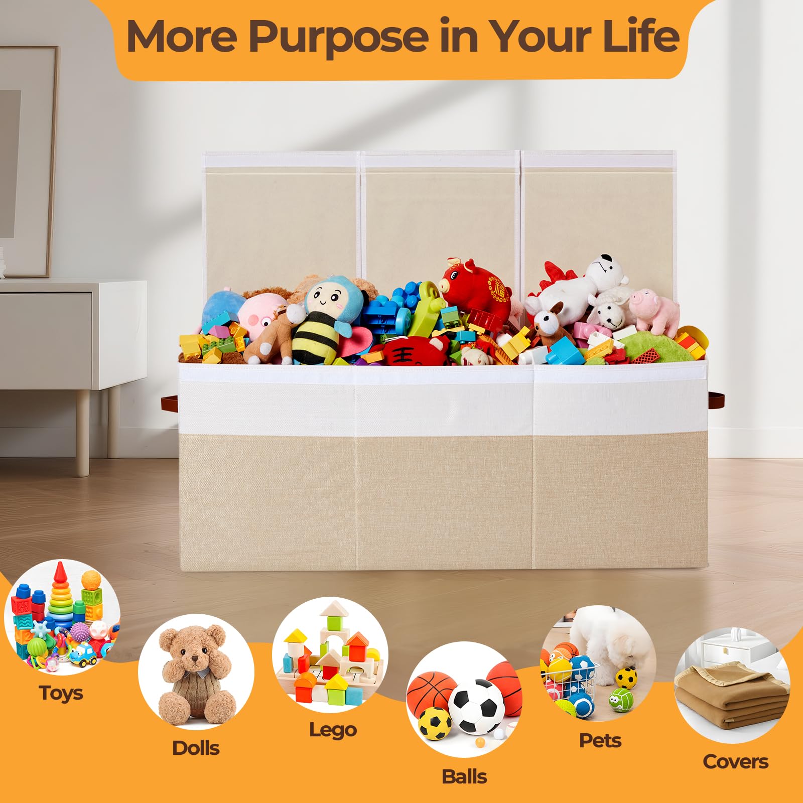 Extra Large Toy Box with Lid and Removable Dividers