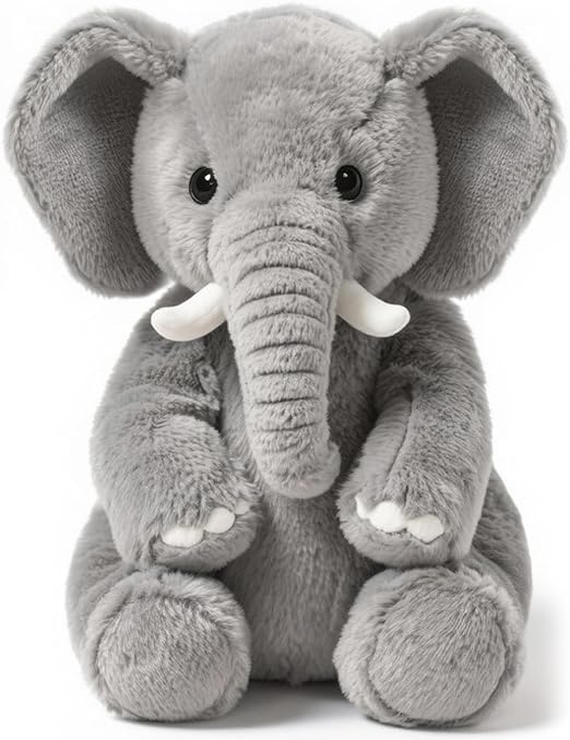 Gray Elephant Plush, 14 Inch - Soft Stuffed Animal, Plushie for Home Decor