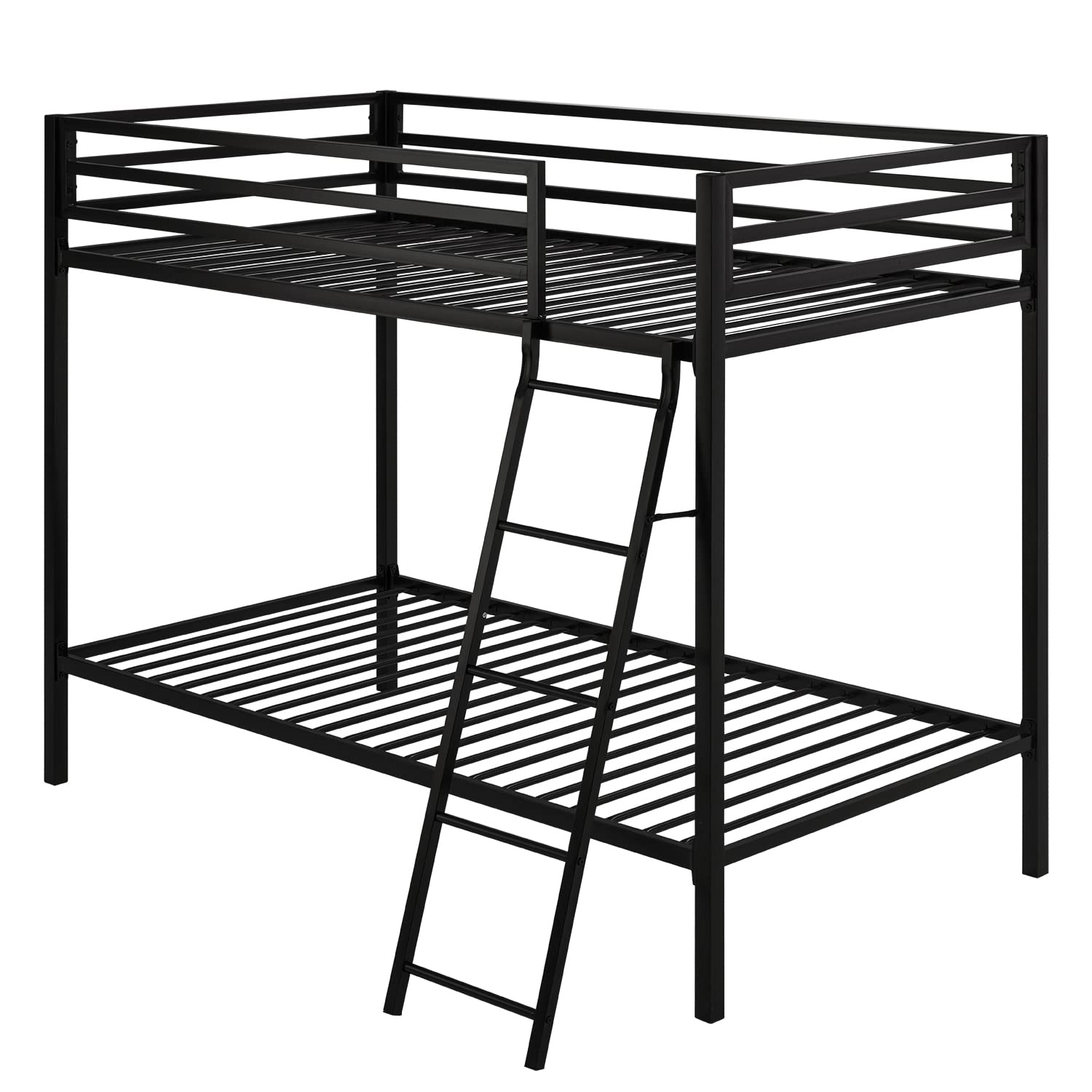 Twin Over Twin Metal Bunk Bed with Ladder and Guardrail