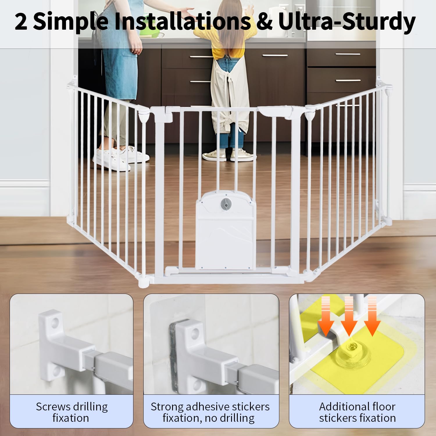 Extra Wide Baby Gate with Cat Door Auto Close