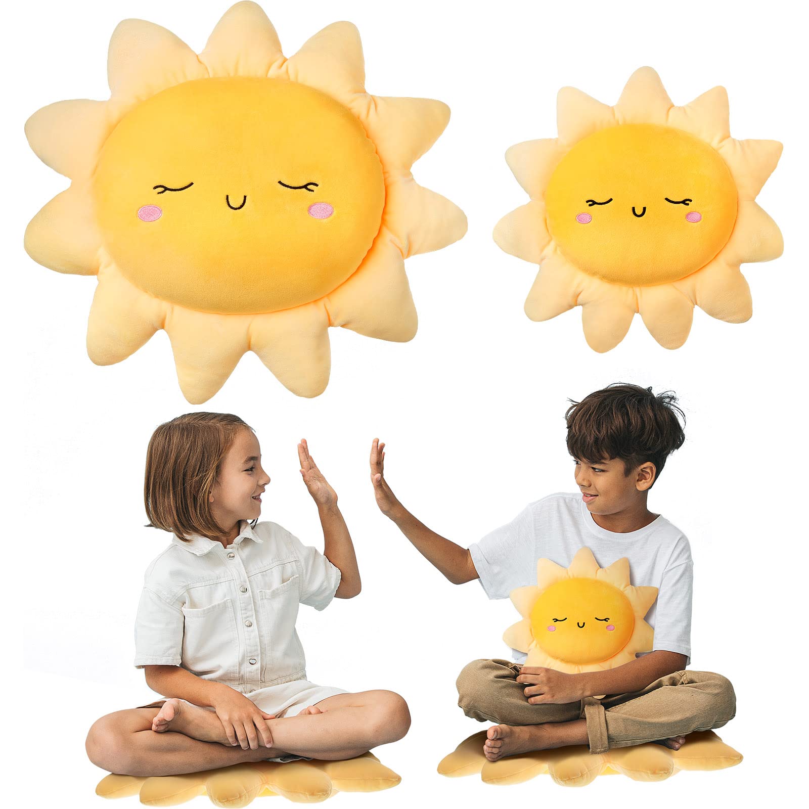2 Pcs Plush Sofa Cushion Cute Stuffed Sun Shaped Floor Pillow Car Throw Pillow Soft Toy for Kids Women Girls Bedside Home Decoration 13.7 Inch, 23.6 Inch