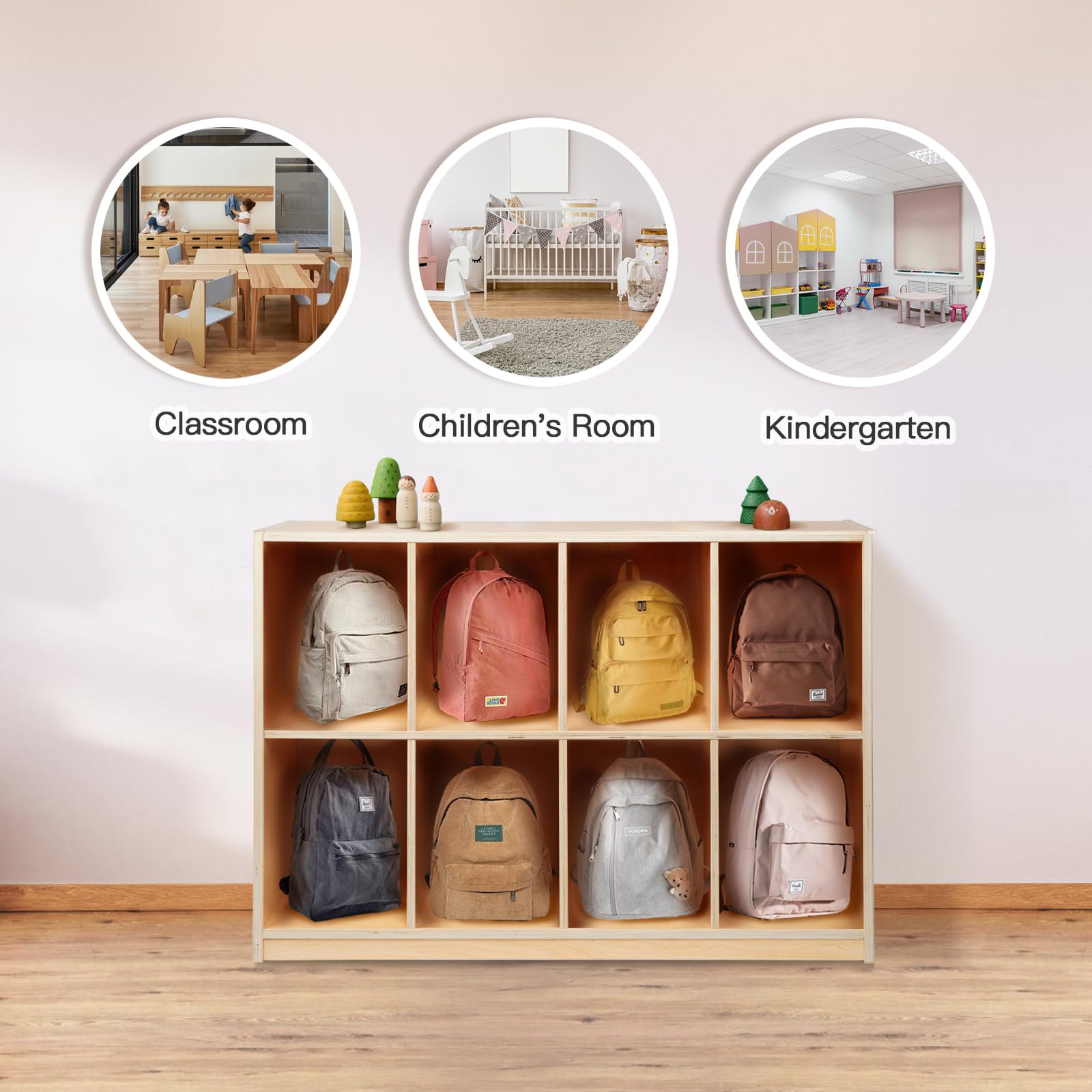 8-Compartment Wooden Storage Cabinet for Kids - Toy Organizer Bookshelf