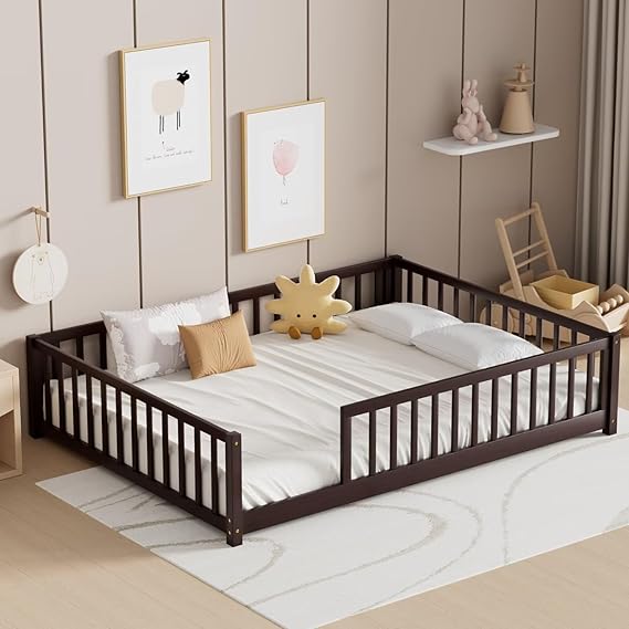 Twin Floor Bed for Kids Solid Wood Montessori Bed Frame