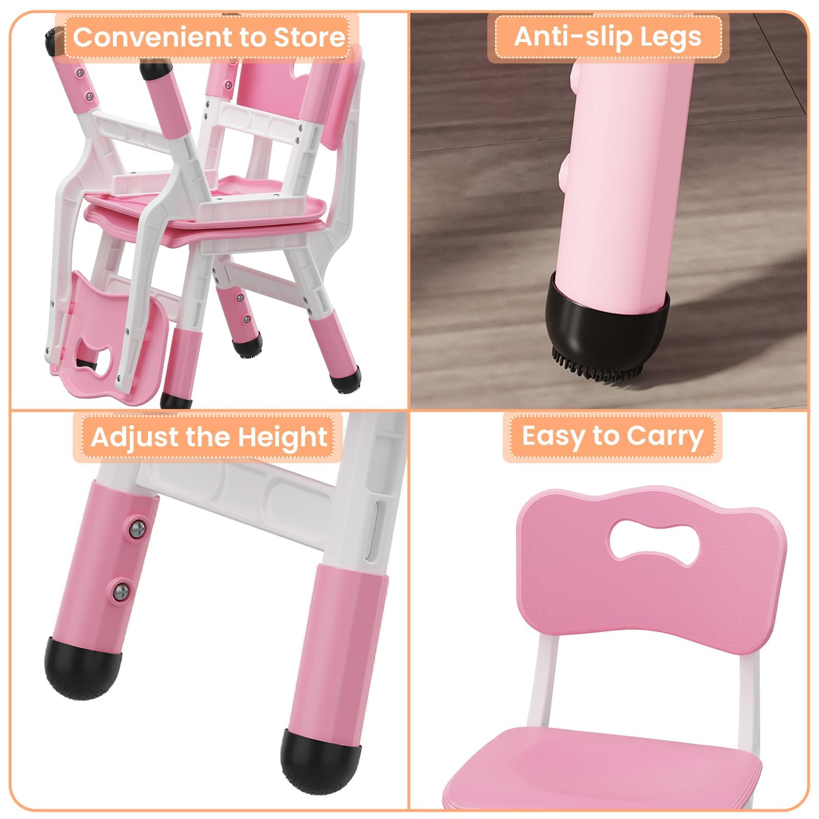 Adjustable Kids Chairs 3-Level Height with Non-Slip Pads