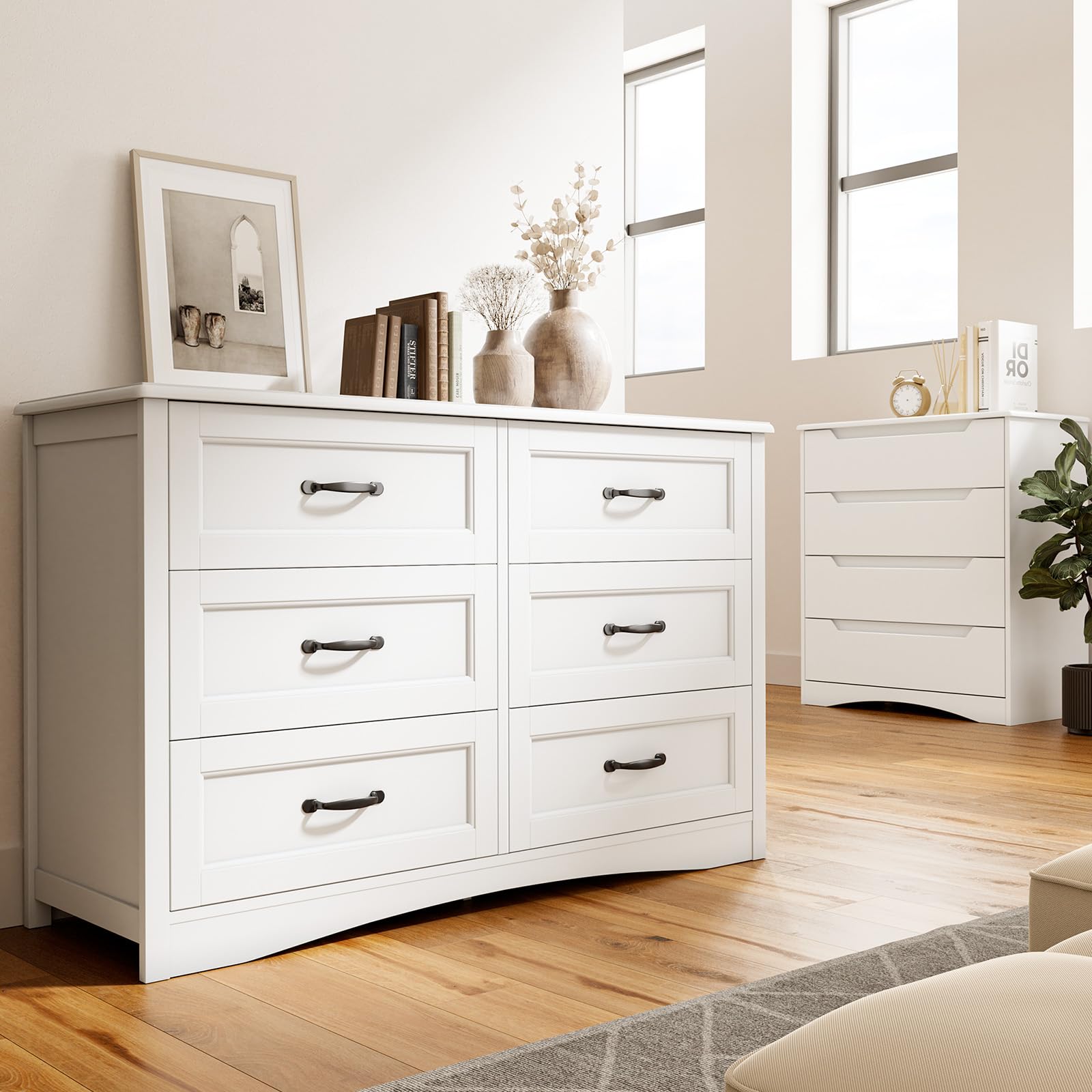 6 Drawer Dresser for Bedroom with Metal Handles