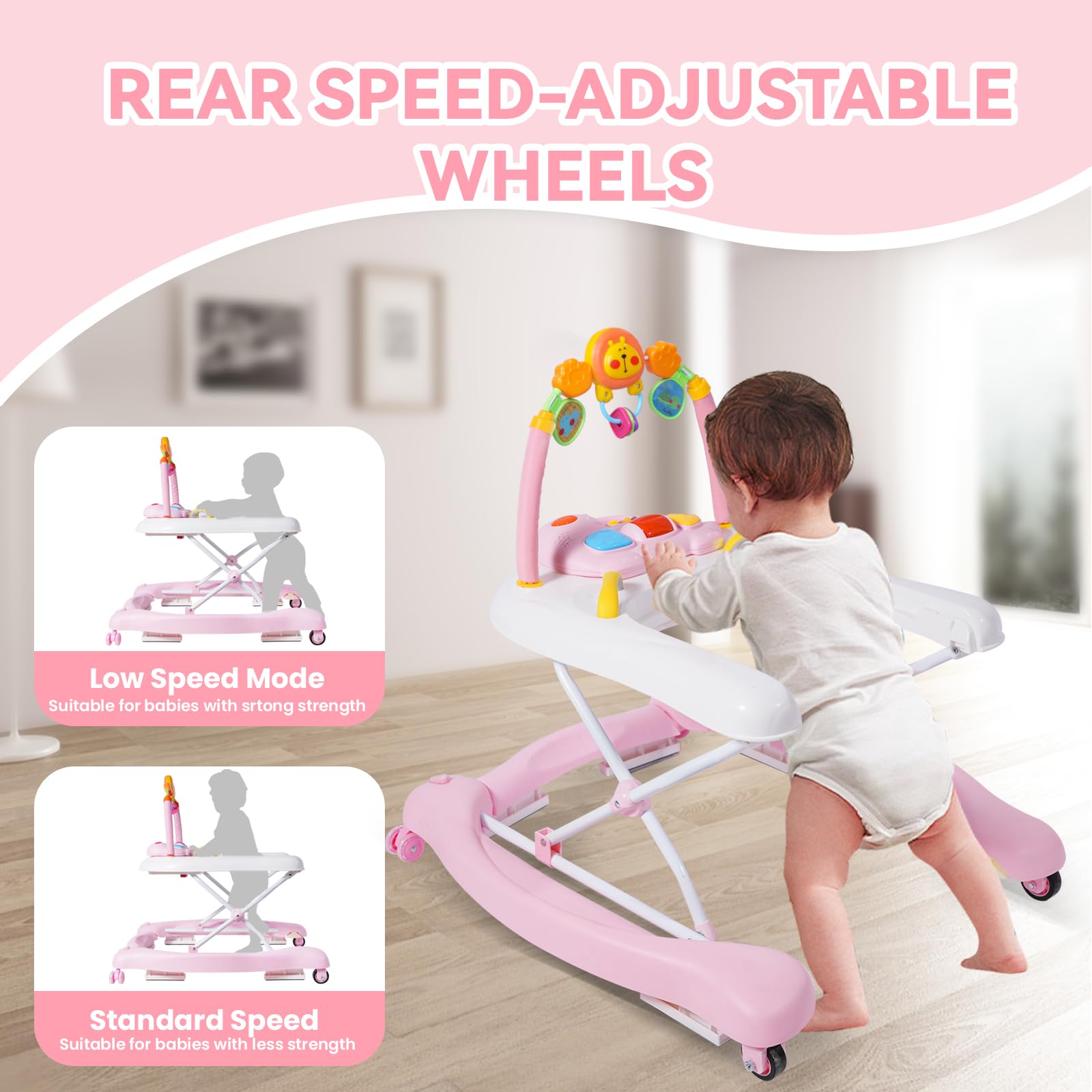 5-in-1 Baby Walker with Wheels and Activity Center