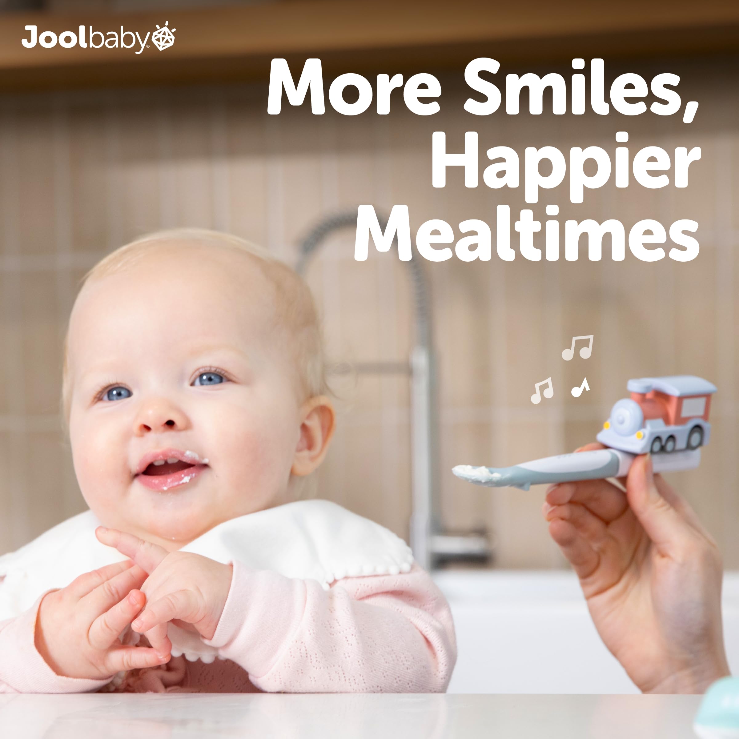 Jool Baby Musical Baby Spoons, 3 Spoons + Car with Fun Sounds - Multi-Stage Spoon for Infant Feeding & Training Babies 6+ Months to Self-Feed