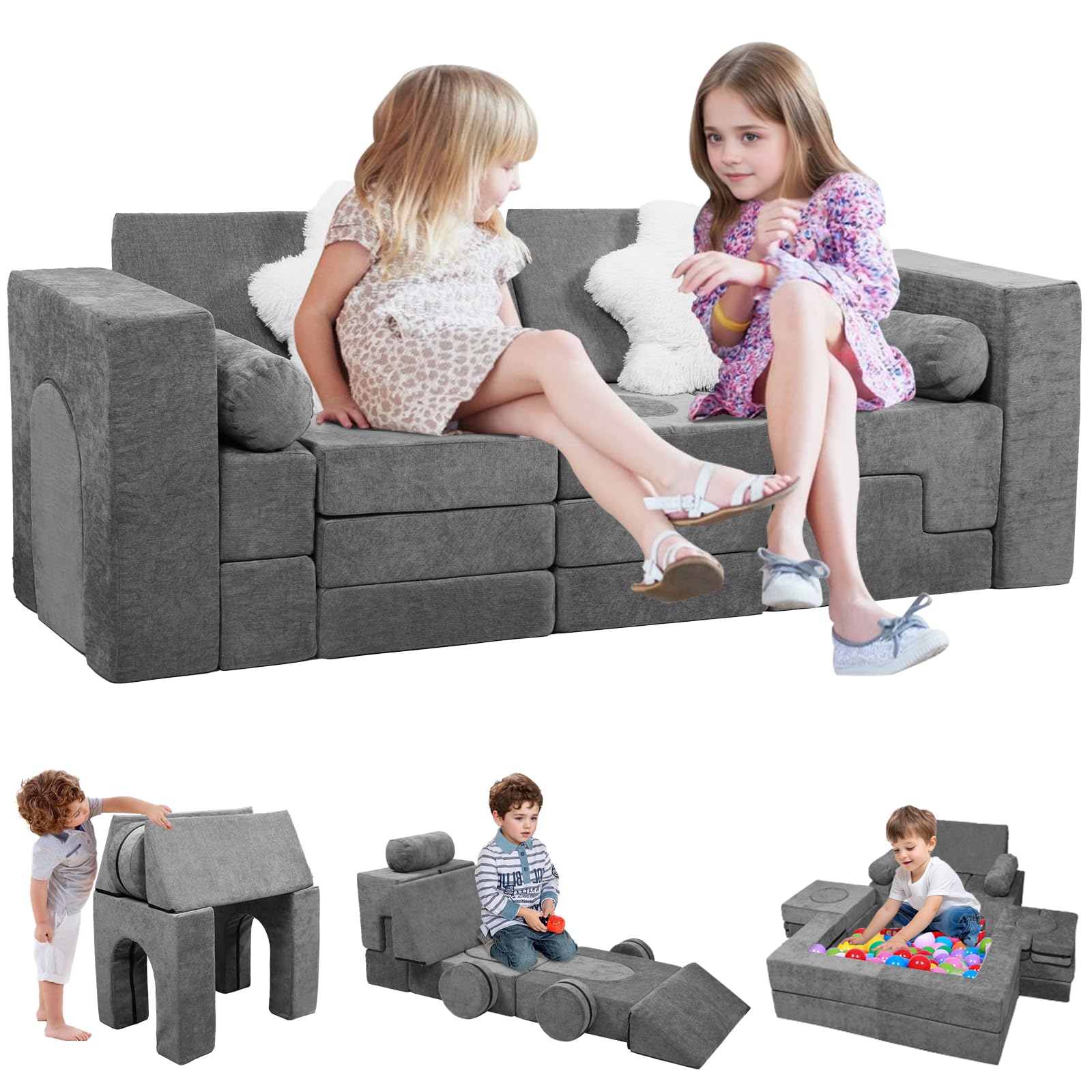 Modular Kids Play Couch 28 Pcs Foam Toddler Couch Building Fort for Playroom