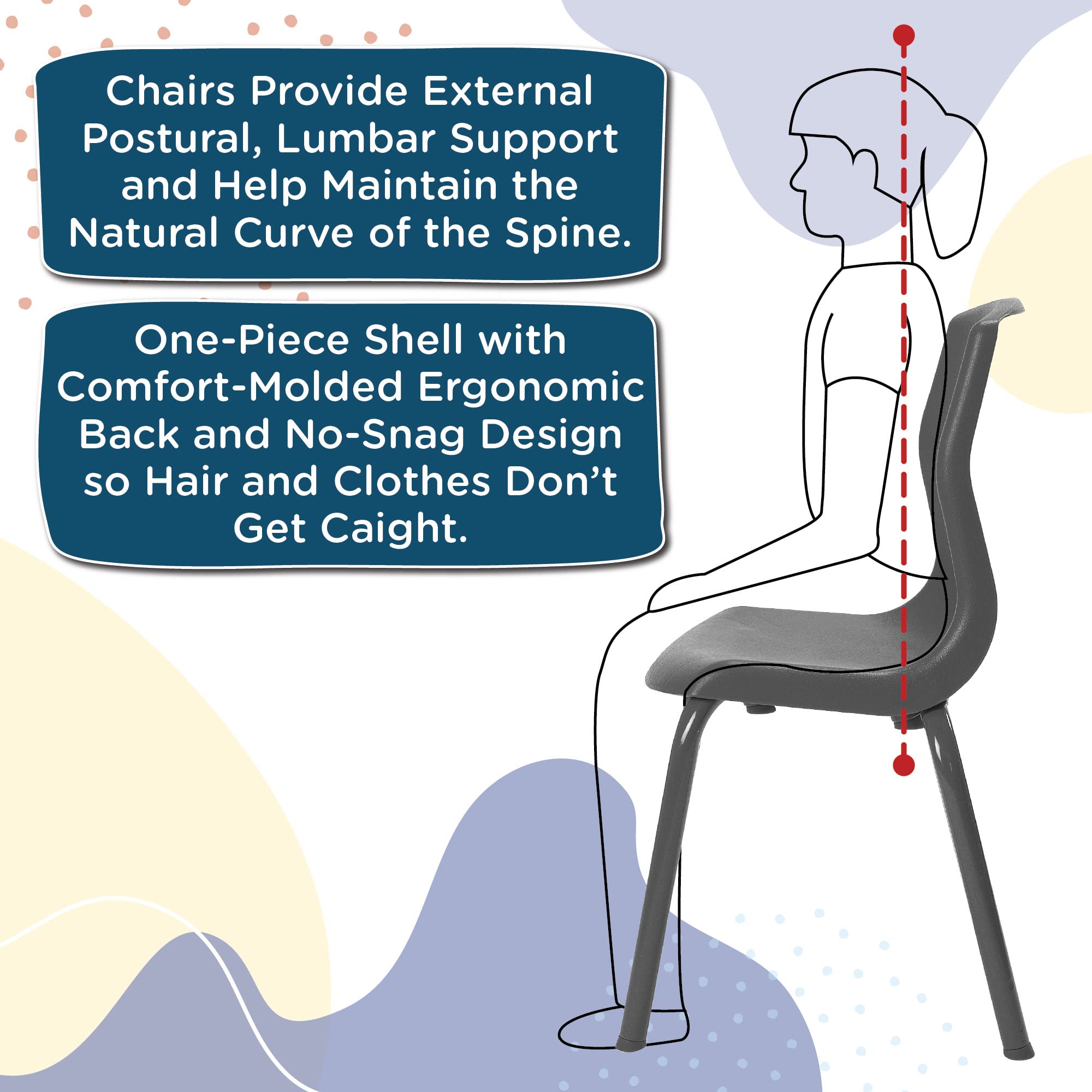 Ergonomic Kids Classroom Chair 10" Height Gray Chrome Legs 4-Pack