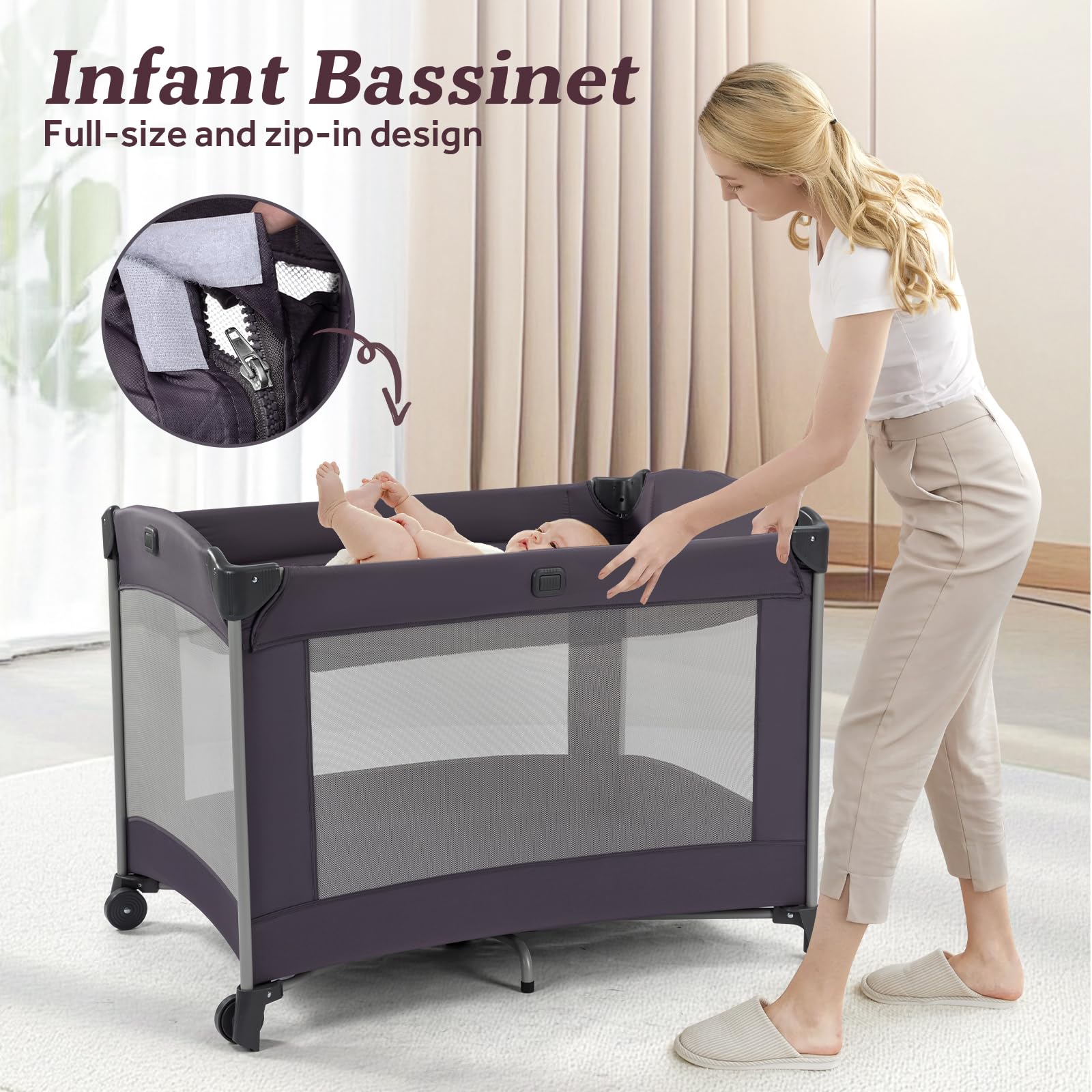 4-in-1 Portable Baby Playard with Bassinet and Changing Table
