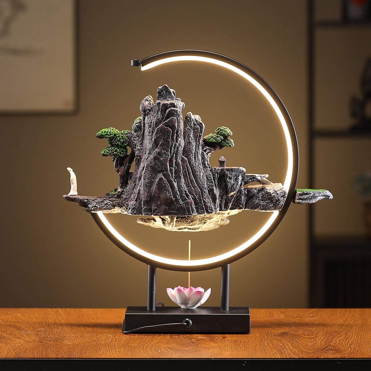 Backflow Incense Waterfall Burner with LED Light