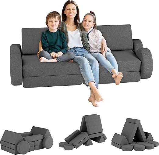 12PCS Modular Kids Play Couch, Velvet Convertible Toddler Sofa