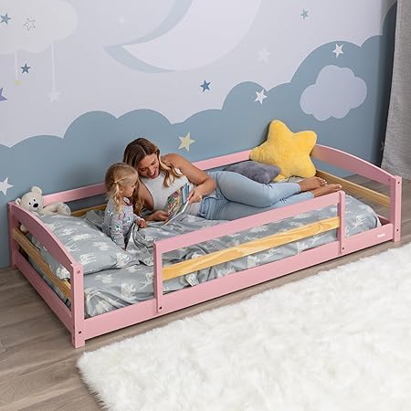 Twin Floor Bed with Safety Guardrails for Kids