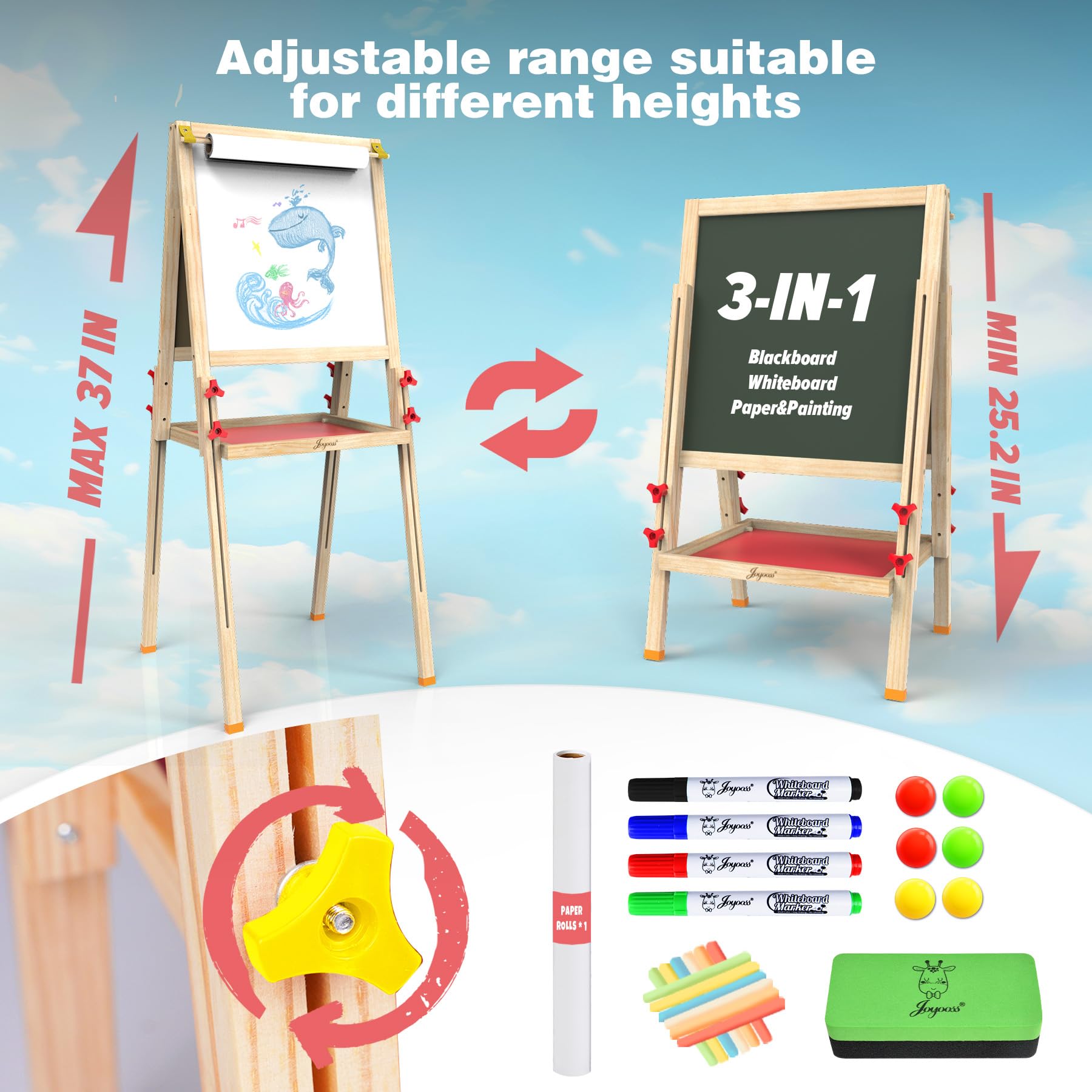 Kids Art Easel Double-Sided Magnetic Whiteboard Chalkboard