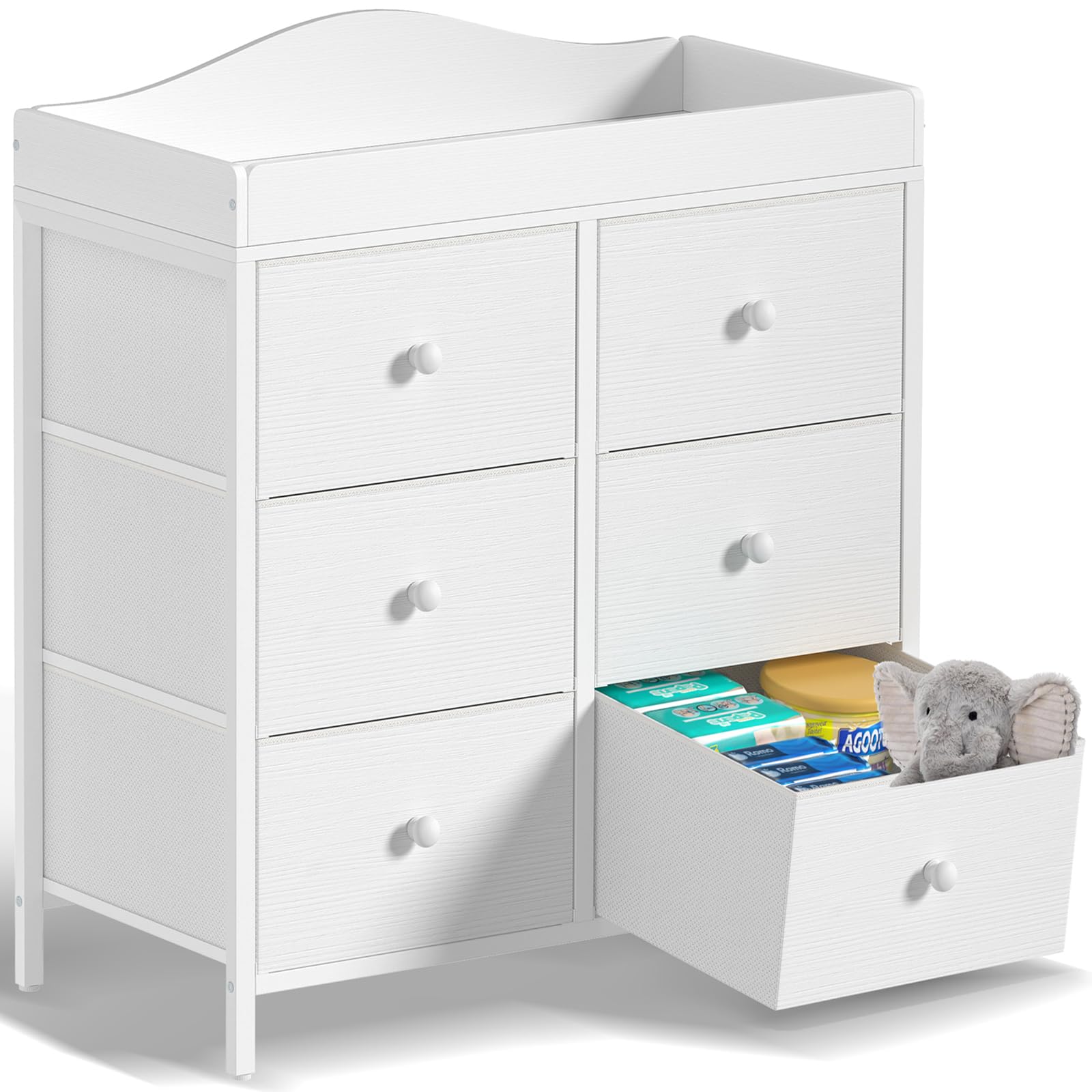 Changing Table Dresser with 6 Fabric Drawers