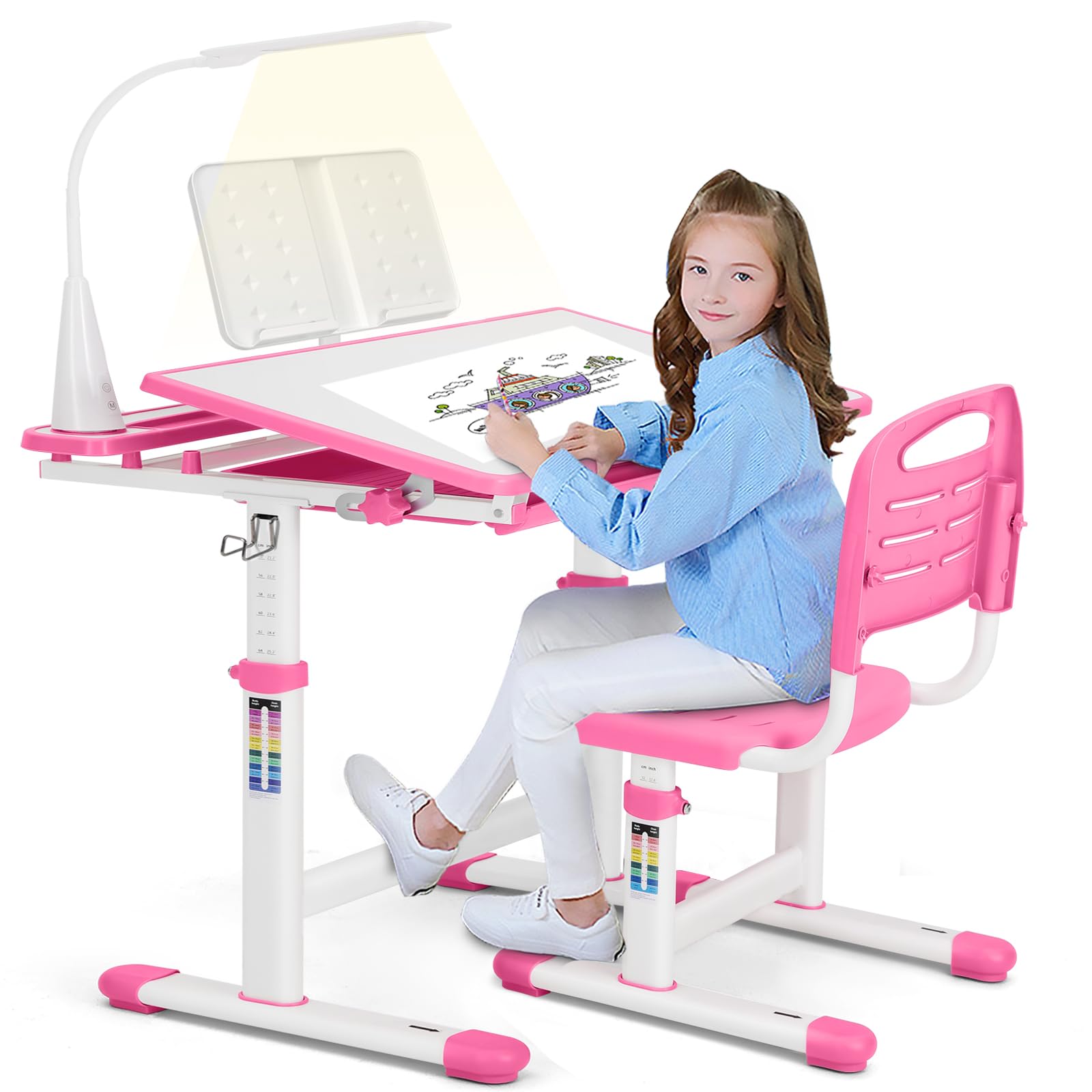 Kids Desk and Chair Set with Adjustable Height
