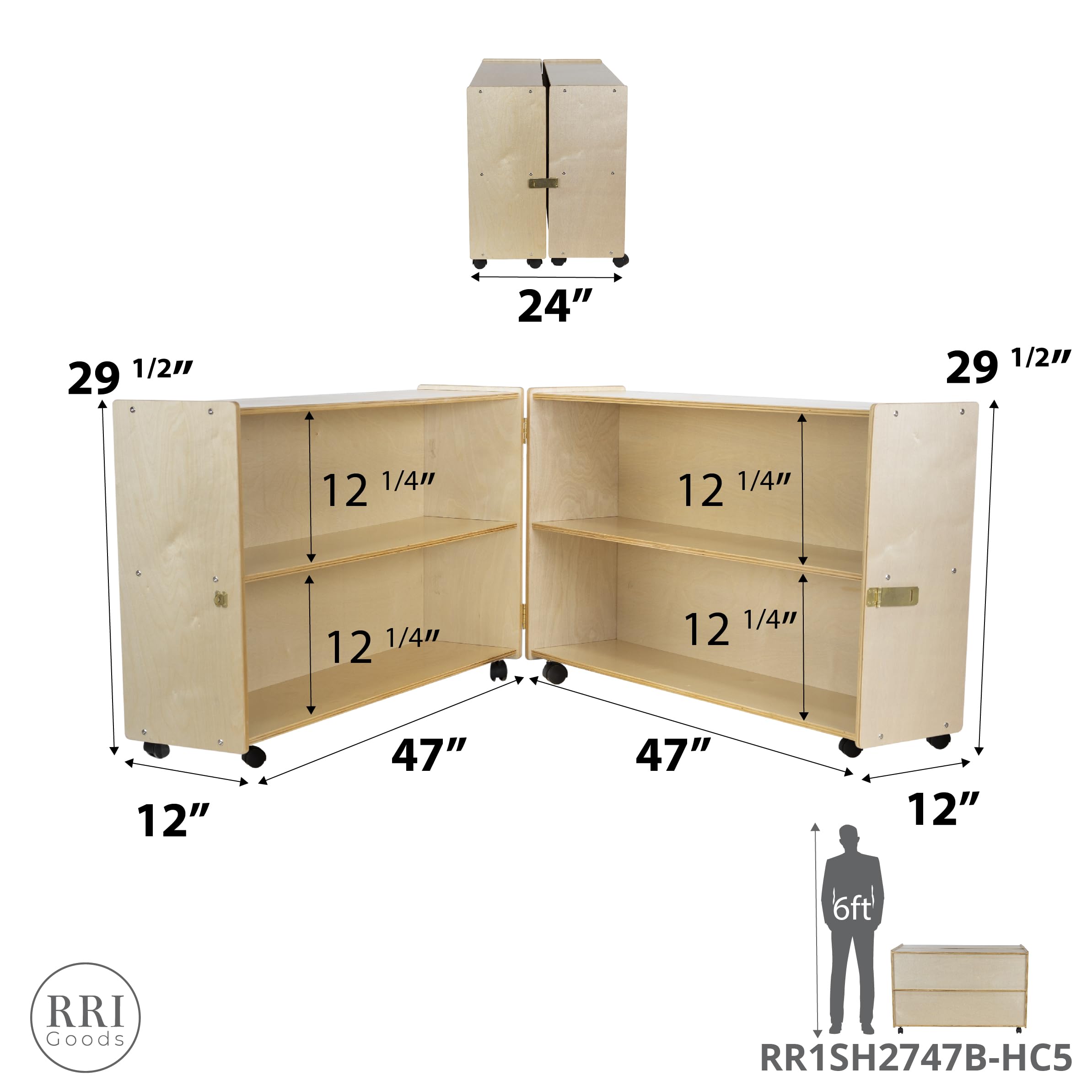 Folding Storage Cabinet with Casters 4 Compartment Birch Plywood