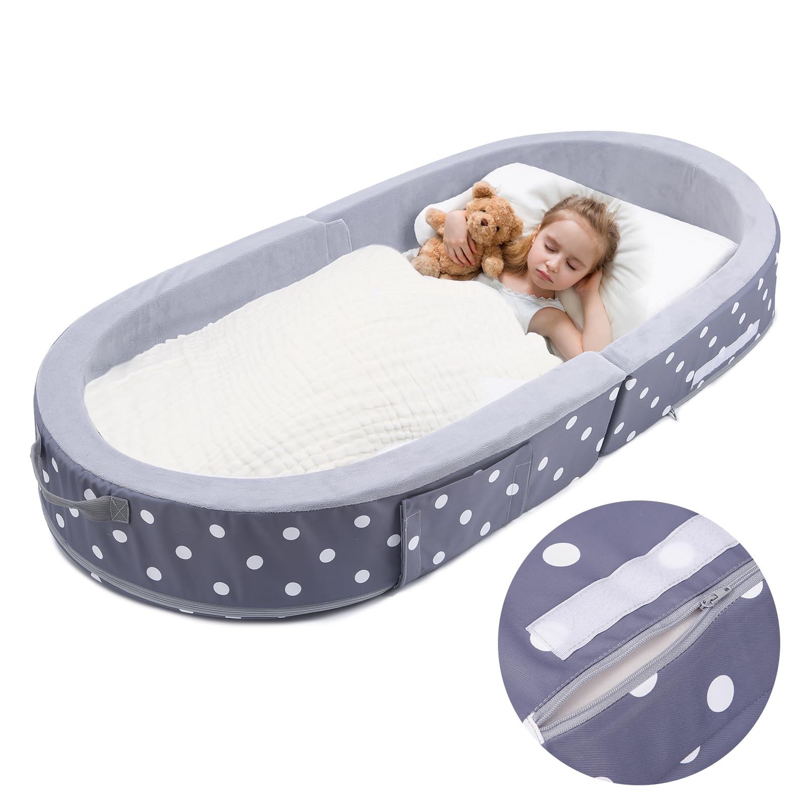 Portable Foldable Toddler Travel Bed with Sides, Portable Toddler Bumper Bed