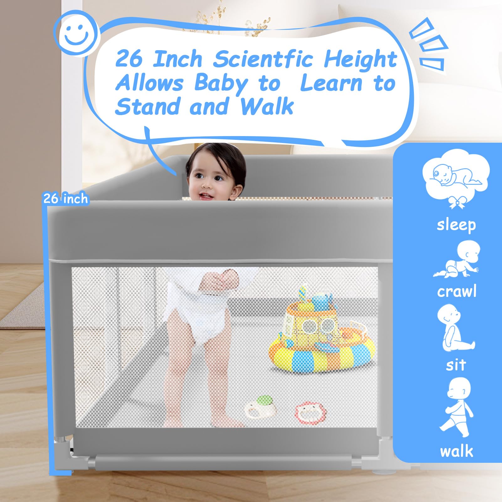 Extra Large Baby Playpen with Safety Gate