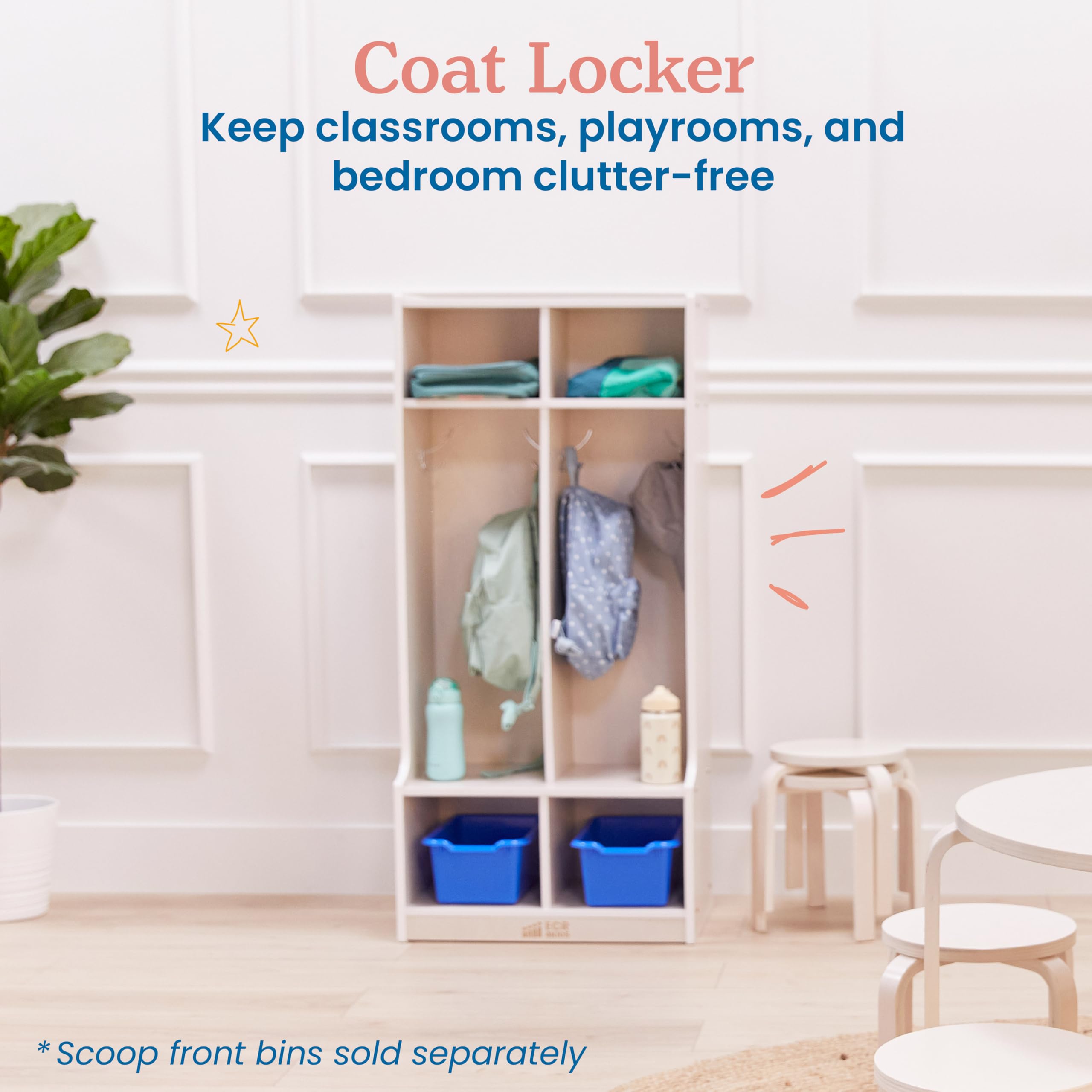 2-Section Coat Locker with Bench and Cubby Storage
