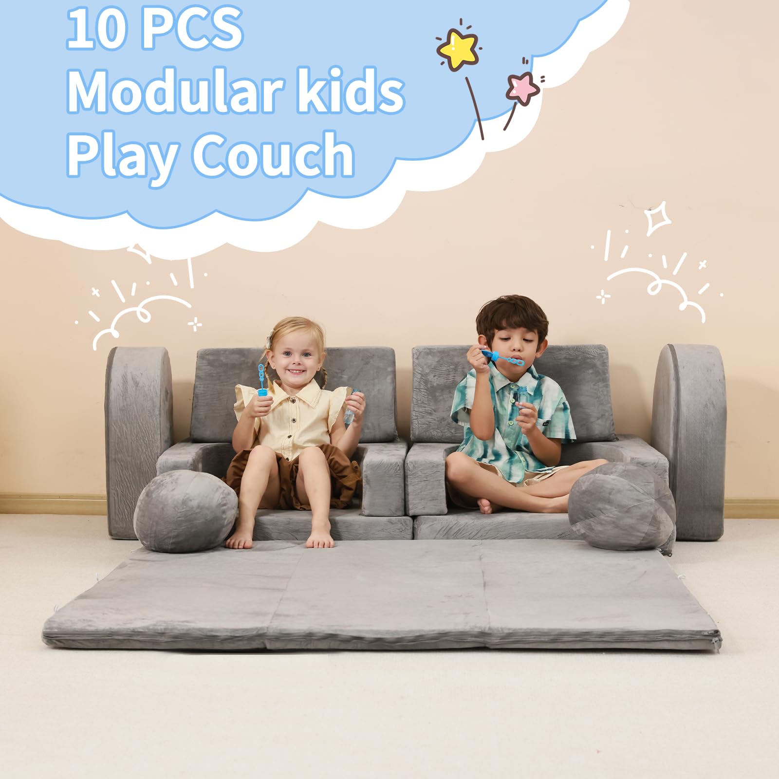 10-Piece Modular Kids Play Couch with Crawling Mat
