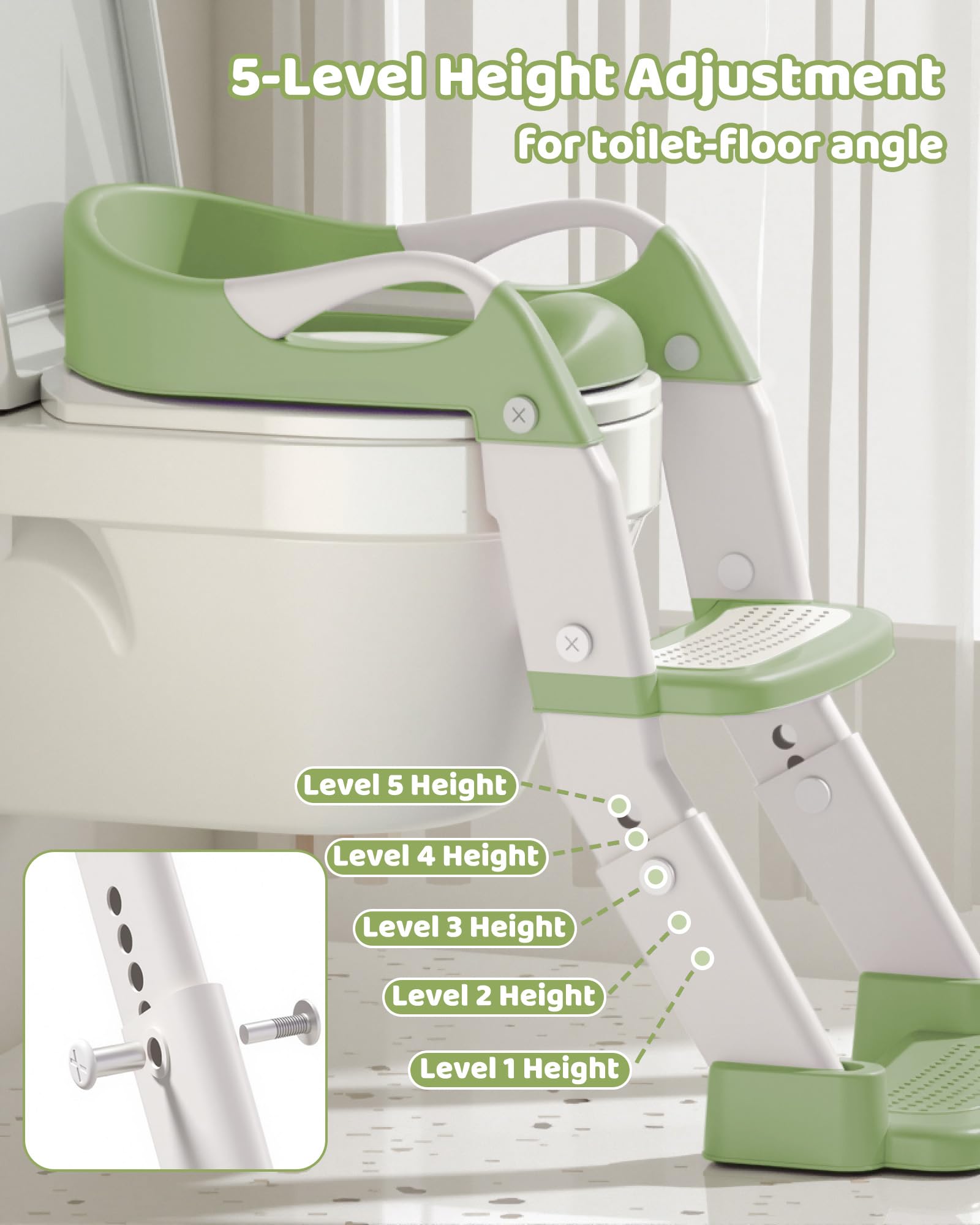 3-in-1 Potty Training Seat & Training Toilet & Potty Chair, Height Adjustable Toddler Toilet Seat for Kids Boys Girls, Foldable Potty Training Toilet with Splash Guard and Anti-Slip Steps