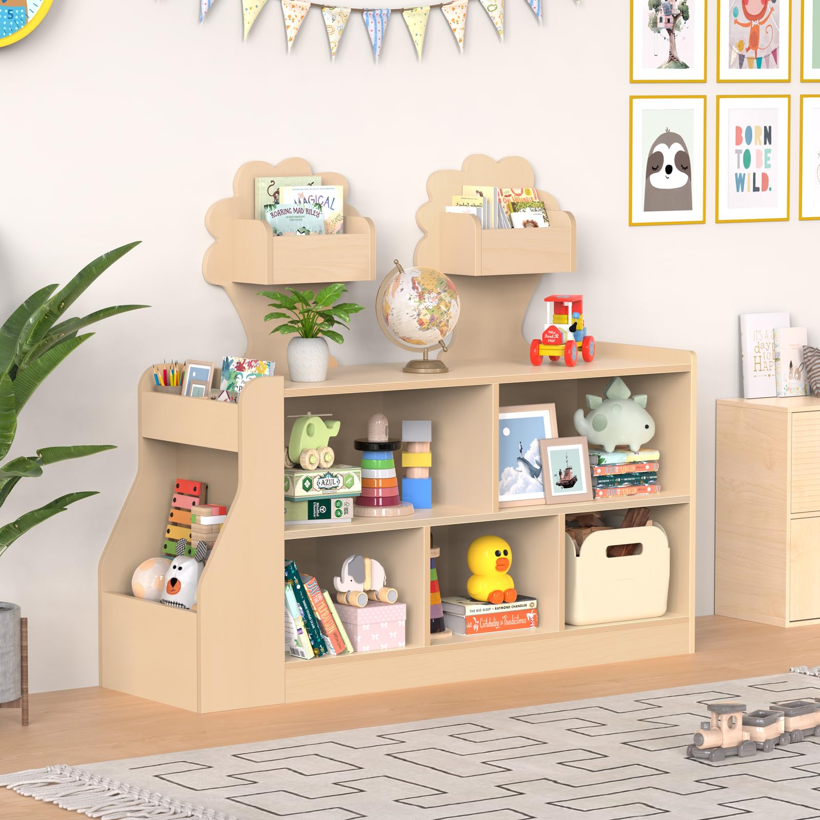 Montessori Toy Storage Shelf, Wooden Montessori Bookshelf