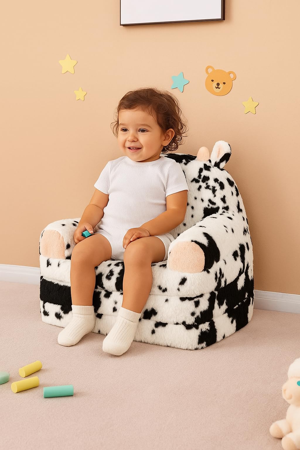 Foldable Toddler Chair with Faux Rabbit Fur