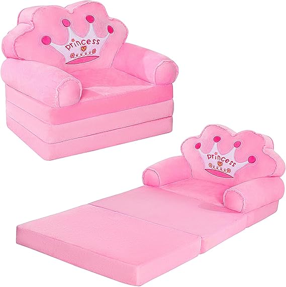 Kids Couch Fold Out, Foldable Princess Chair for Toddlers 1-3