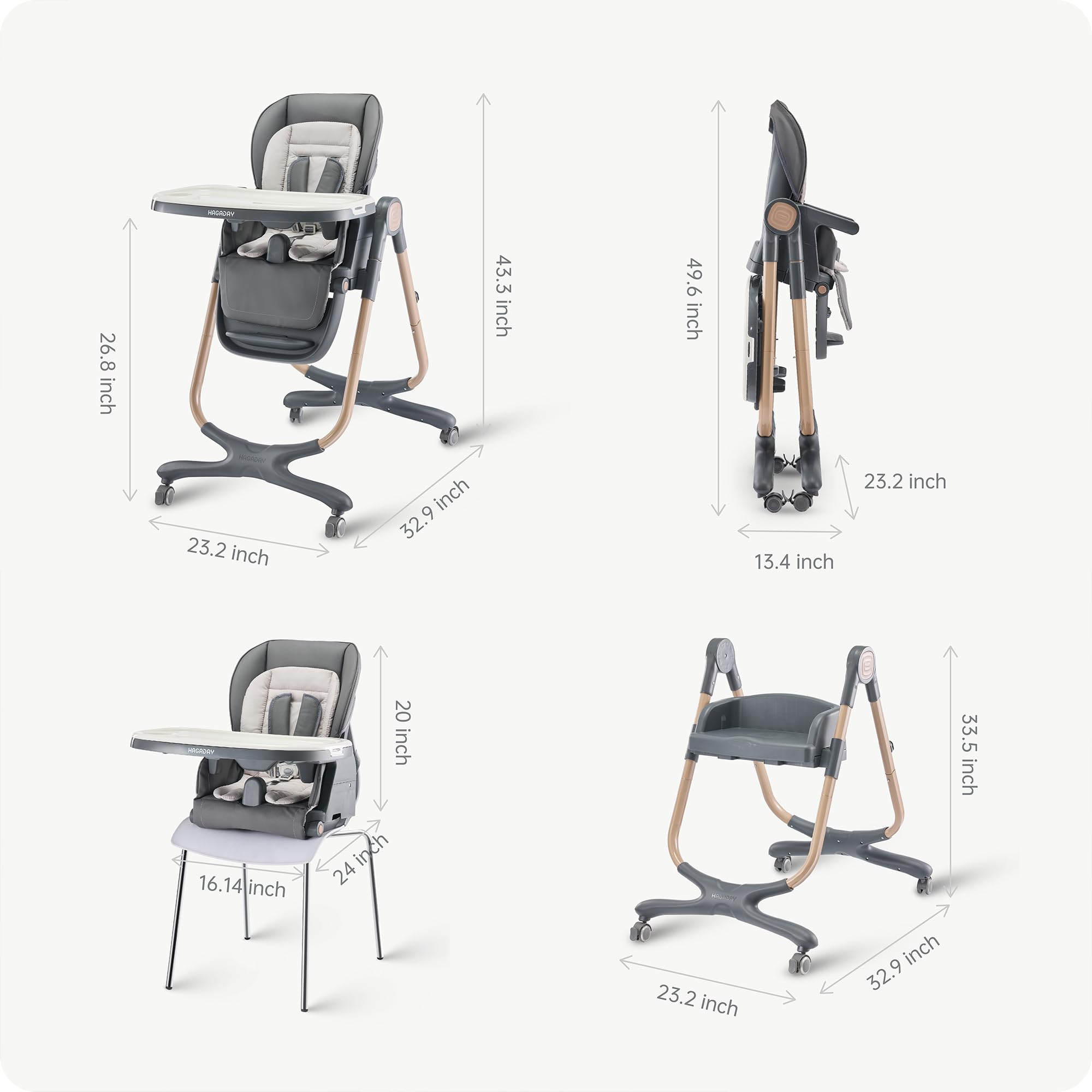 6-in-1 Convertible High Chair with Adjustable Height and Foldable Design