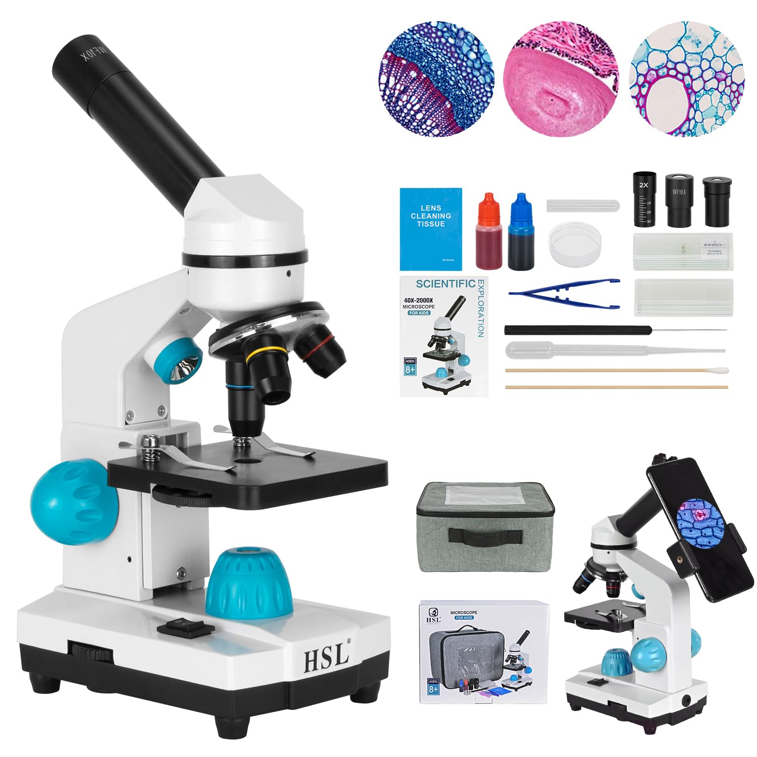 40X-2000X Microscope for Kids, Monocular Microscope Students Set
