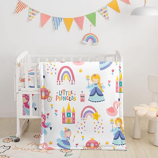 3pcs Nursery Crib Bedding Set with Comforter, Sheet & Skirt