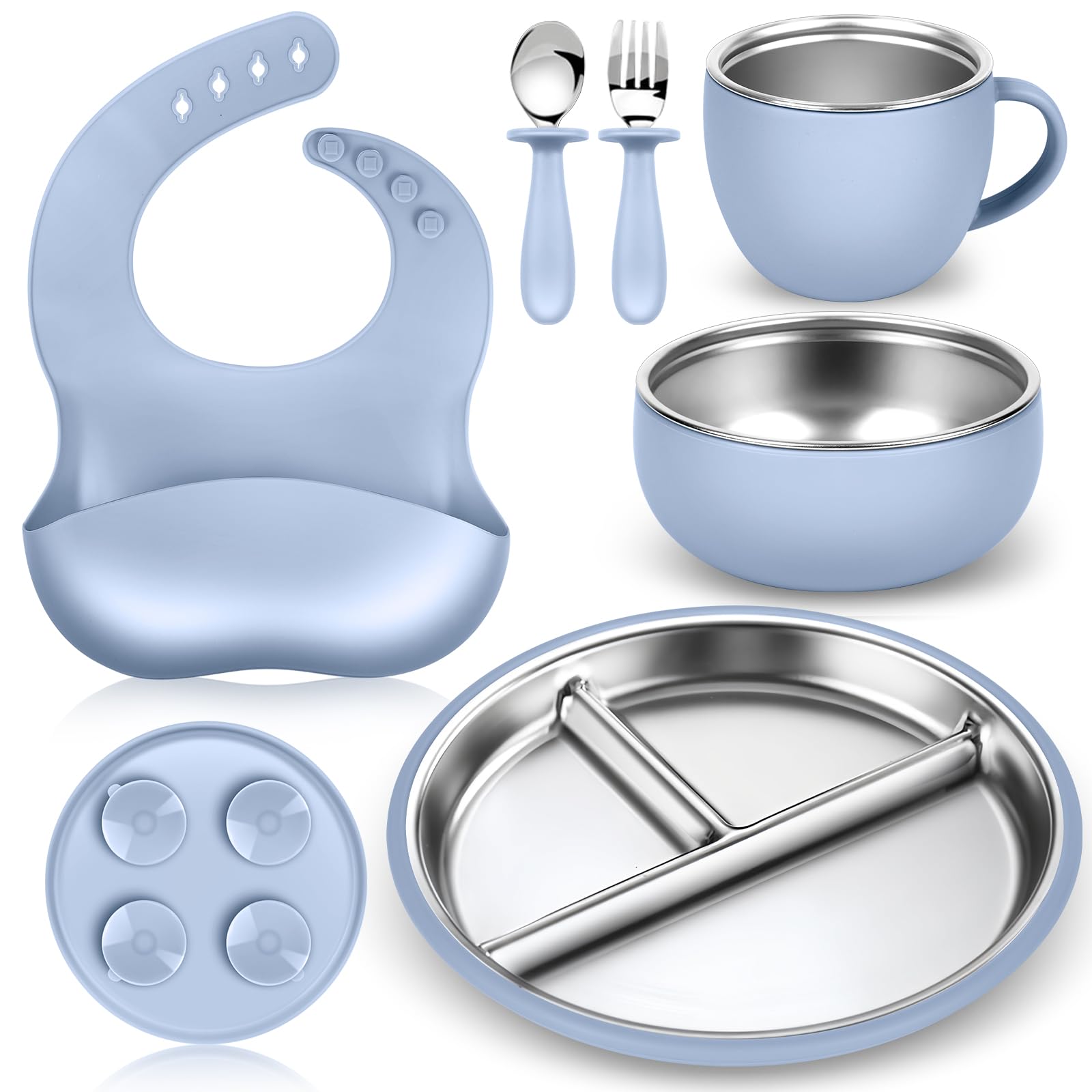 Stainless Steel Toddler Plates & Bowls Set with Silicone