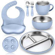 Stainless Steel Toddler Plates & Bowls Set with Silicone