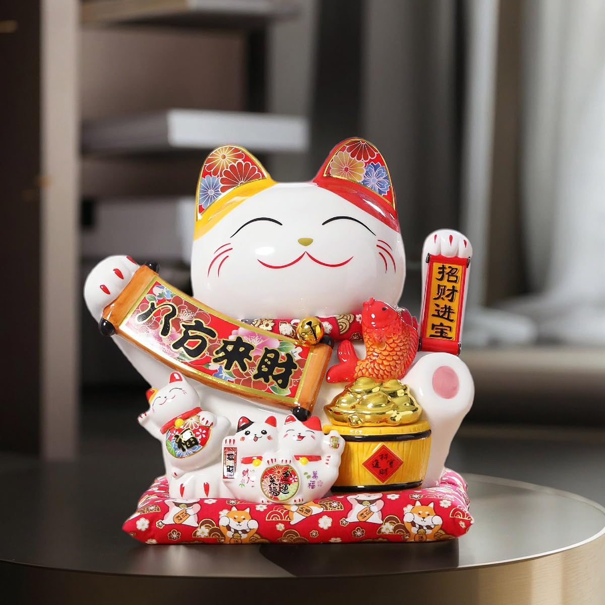 Cat Waving Arm Statue,Chinese Ceramic Fortune Cat,Japanese