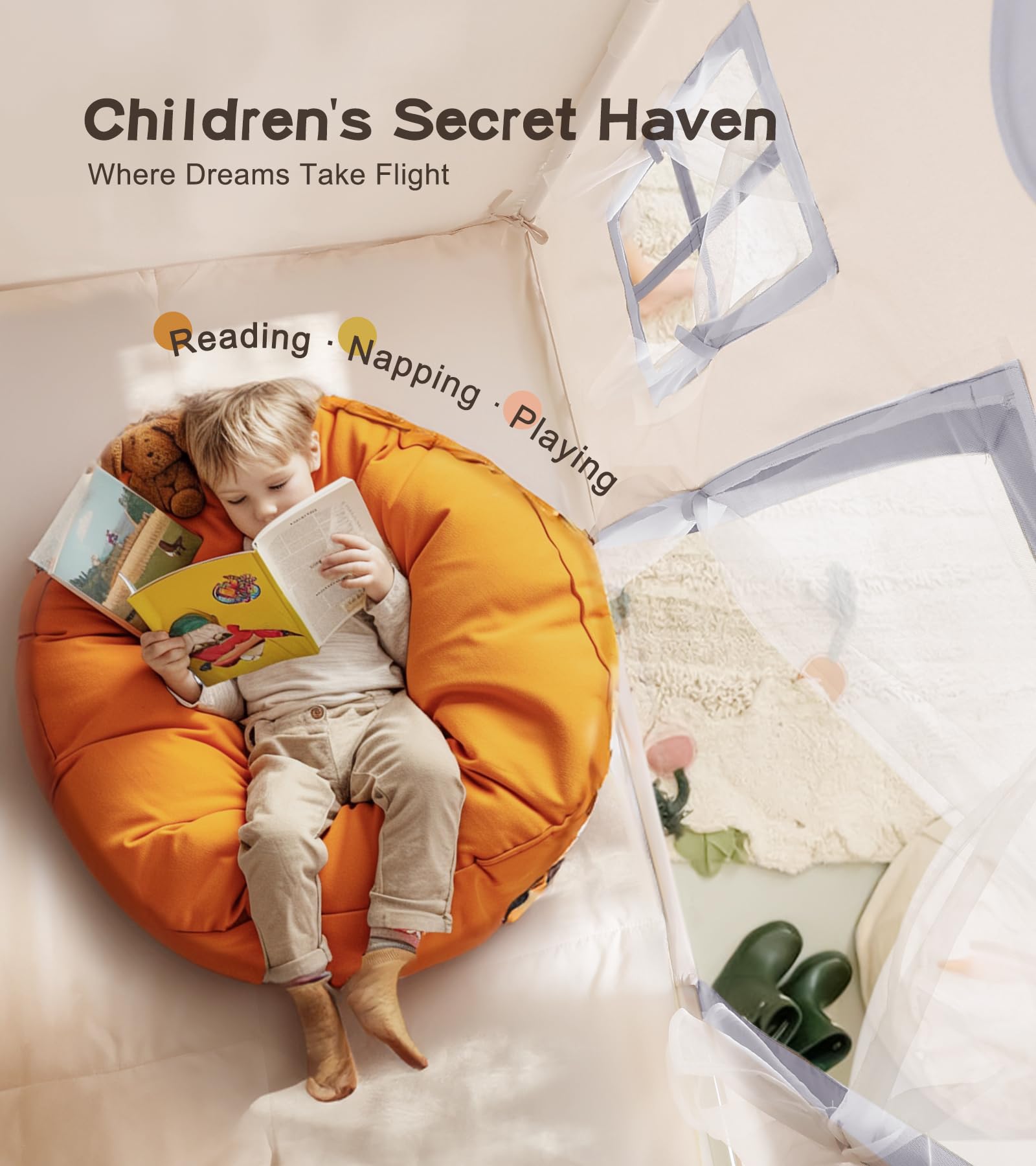 Kids Play Tent with Mat and Star Lights