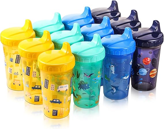 12 Pcs 10 oz Sippy Cups for Toddlers 1-3 No Spill Spout Cups
