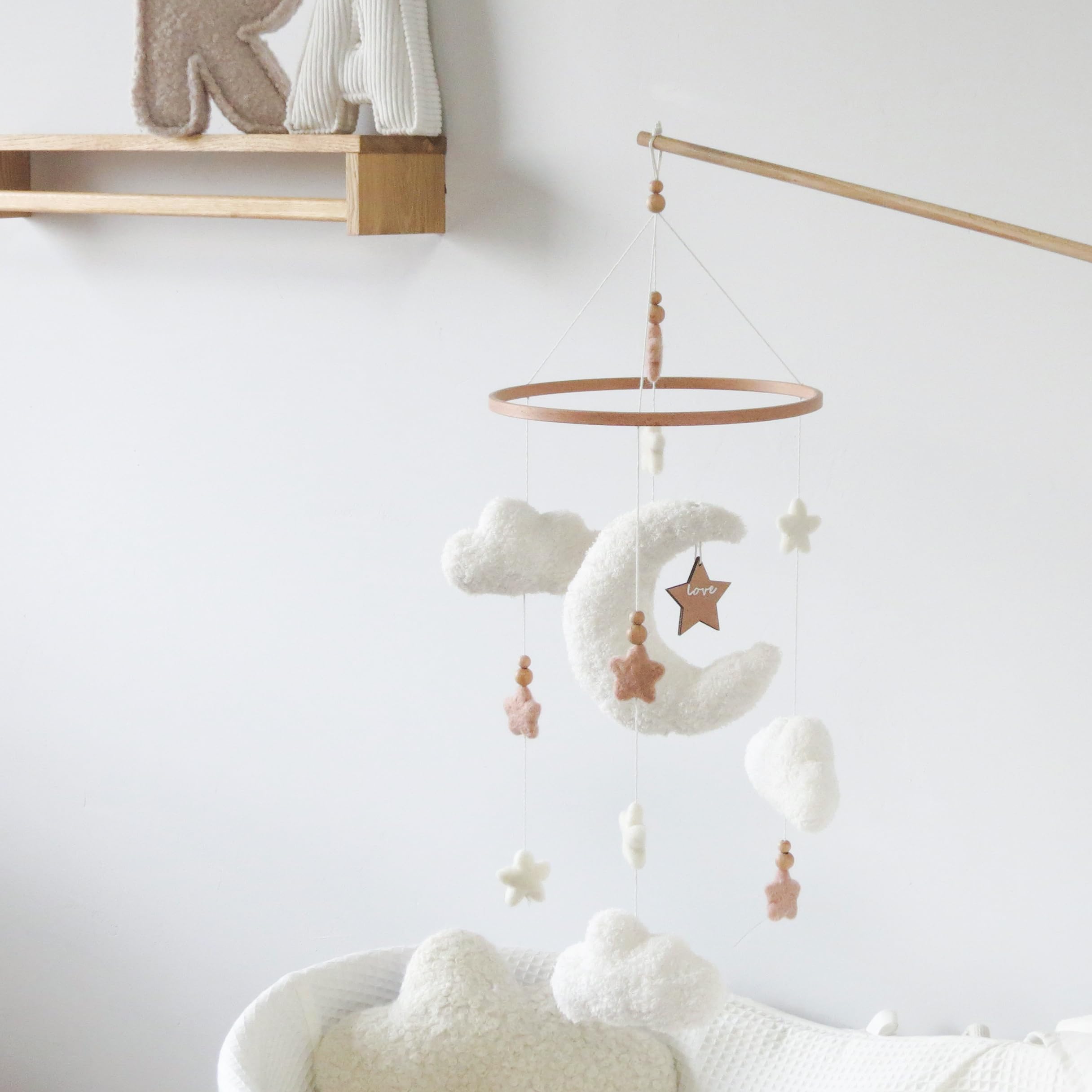 Cloud Moon Crib Mobile Cloud Baby Mobile for Crib Neutral Boho Clouds and Stars Moon