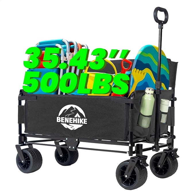3-in-1 Large Collapsible Folding Wagon, BENEHIKE Foldable Beach Wagon