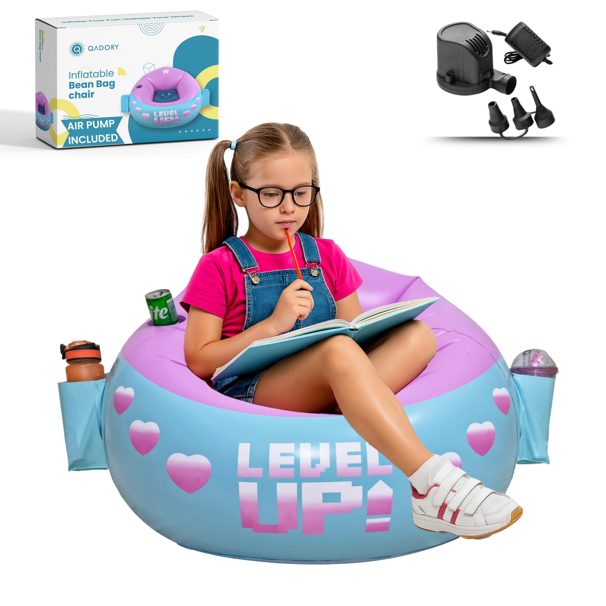 Inflatable Gaming Chair for Kids with Cup Holder and Storage Pockets