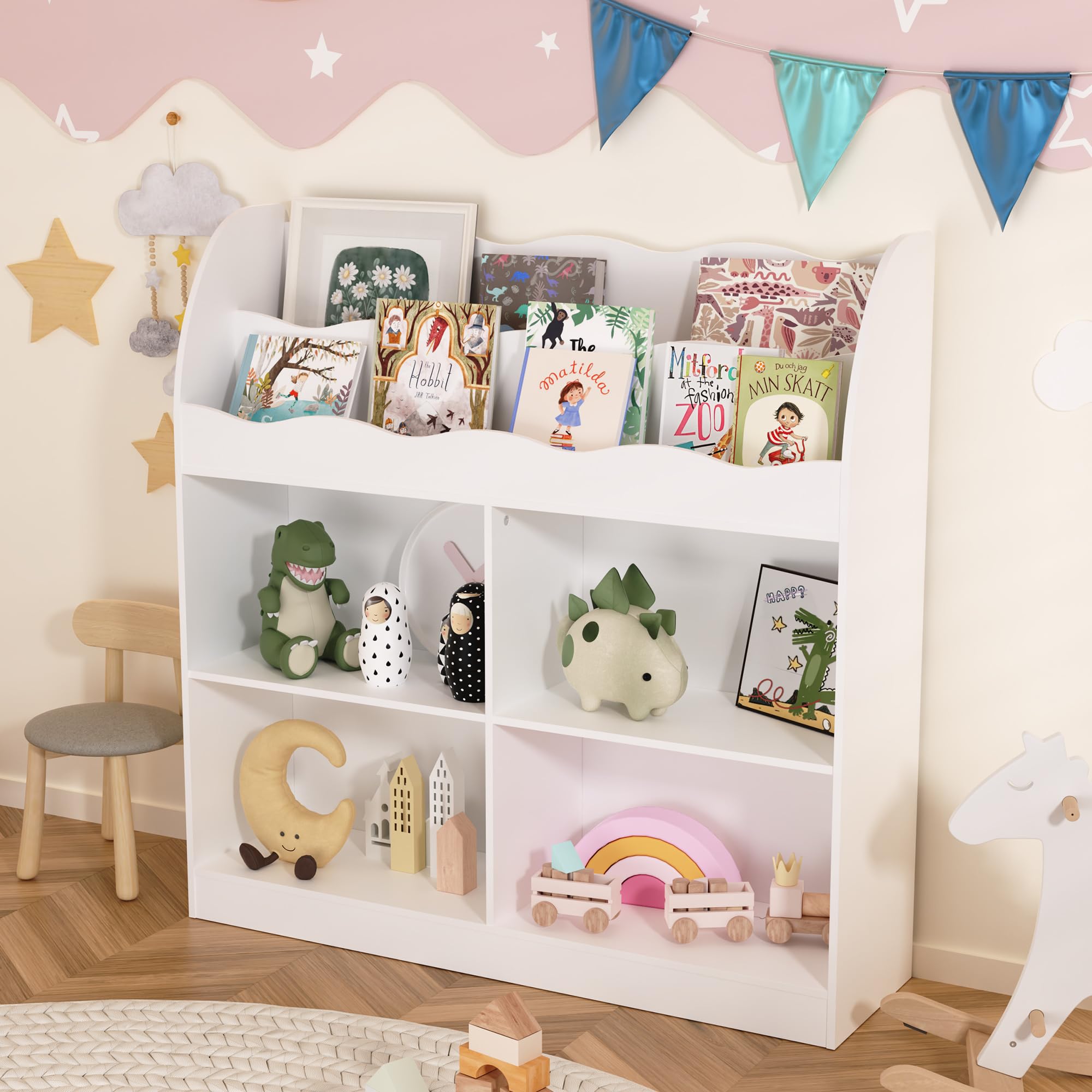 White Kids Bookshelf, Toy Storage Organizer