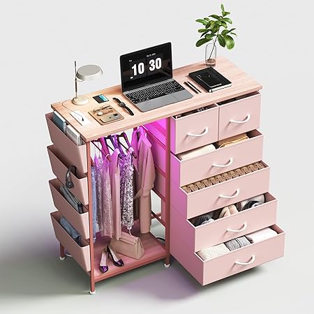 6 Drawer Dresser for Bedroom with Clothes Rack