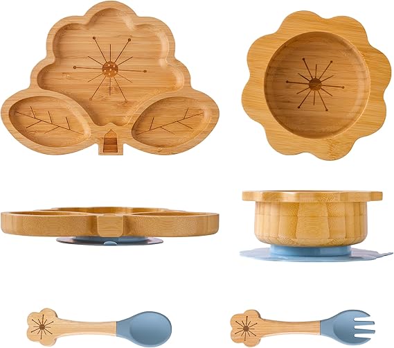 Suction Plates Bowls Set for Baby Toddler - Includes Bamboo Bowl