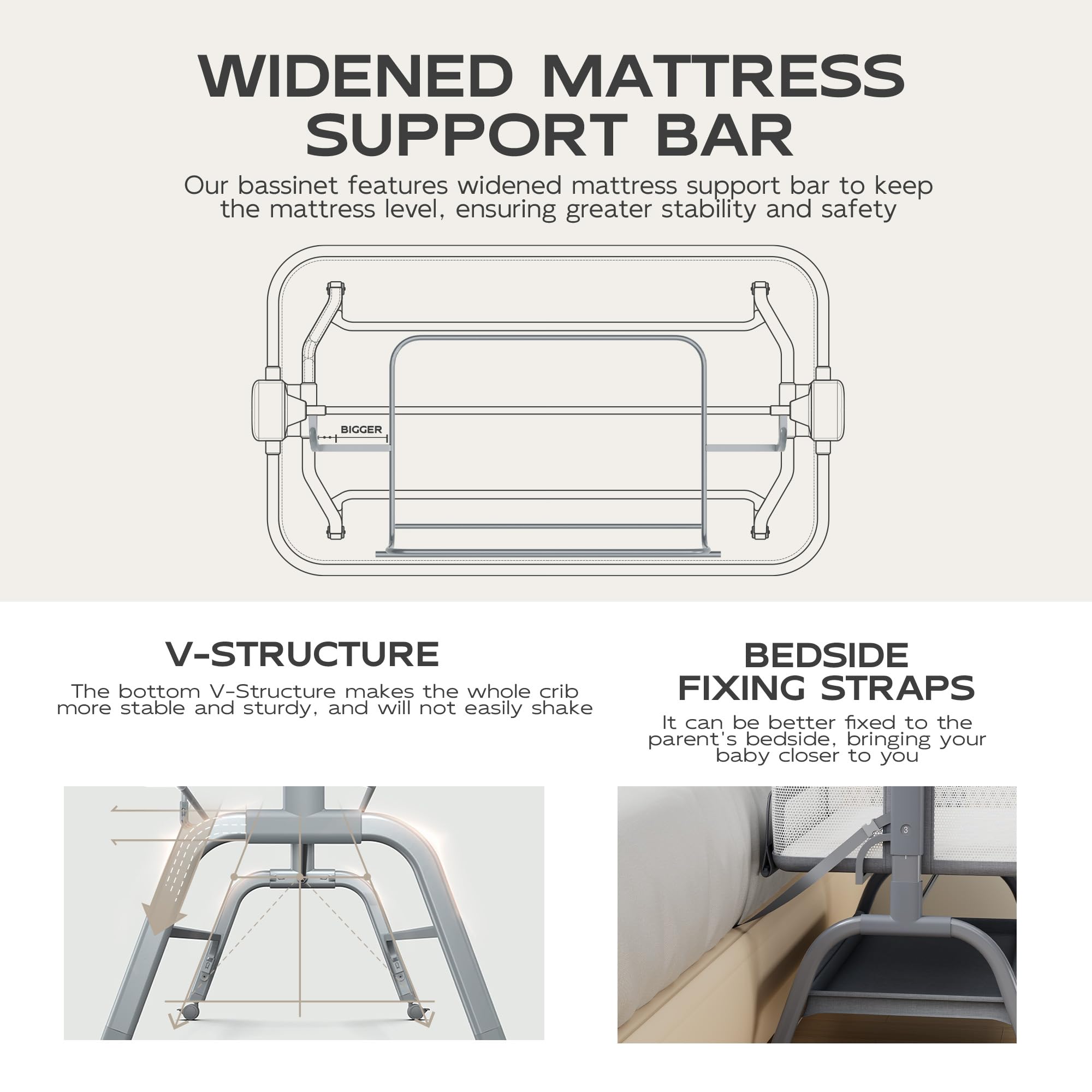 3-in-1 Baby Bassinet Bedside Sleeper with Adjustable Height
