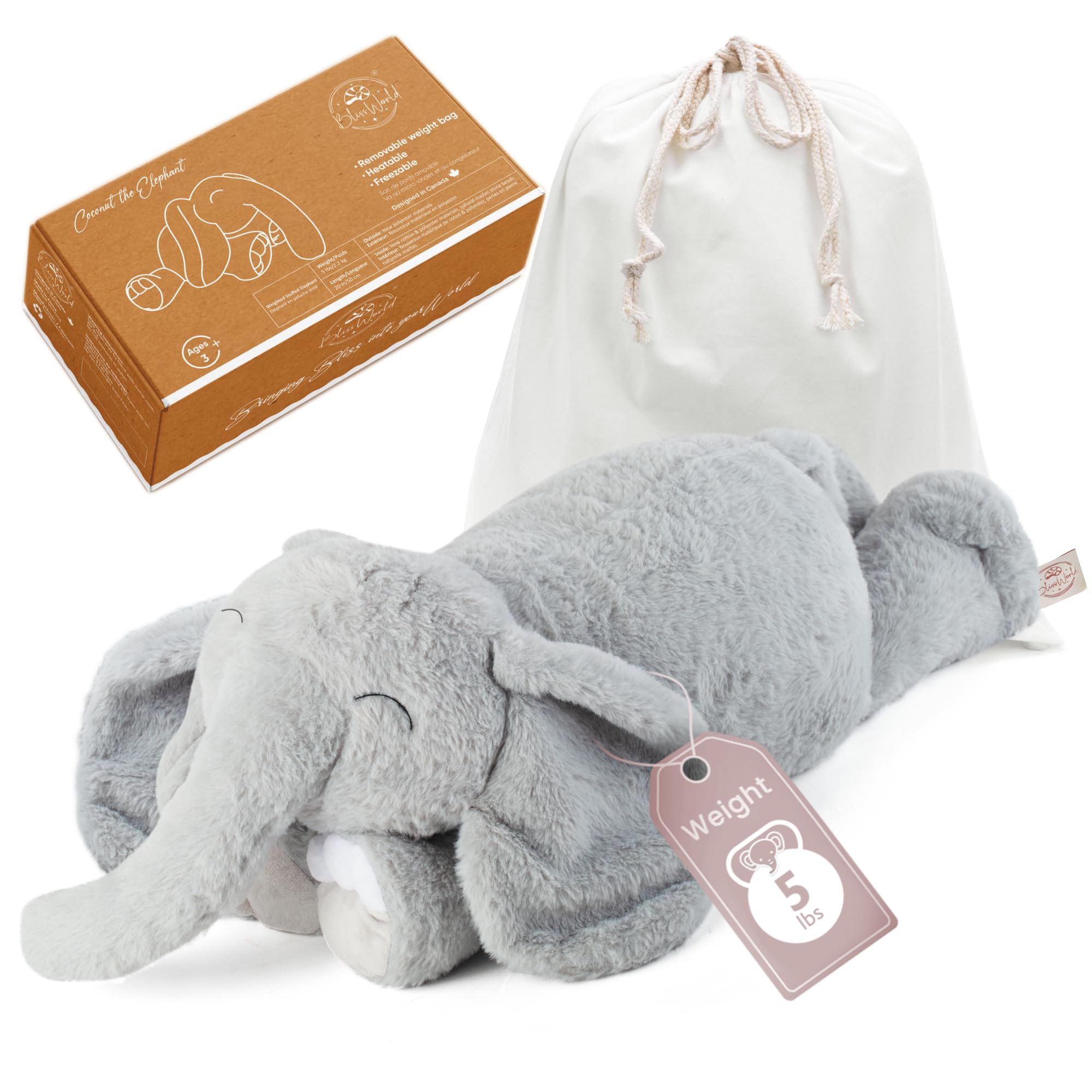 Weighted Stuffed Animals 20" | 5 lbs Elephant Plush for Calming Cozy Comfort