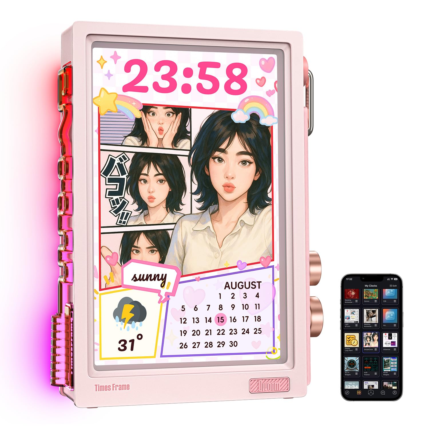 Times Frame-10.1" Digital Picture Frame Transparent IPS with RGBLED Rotary Knob